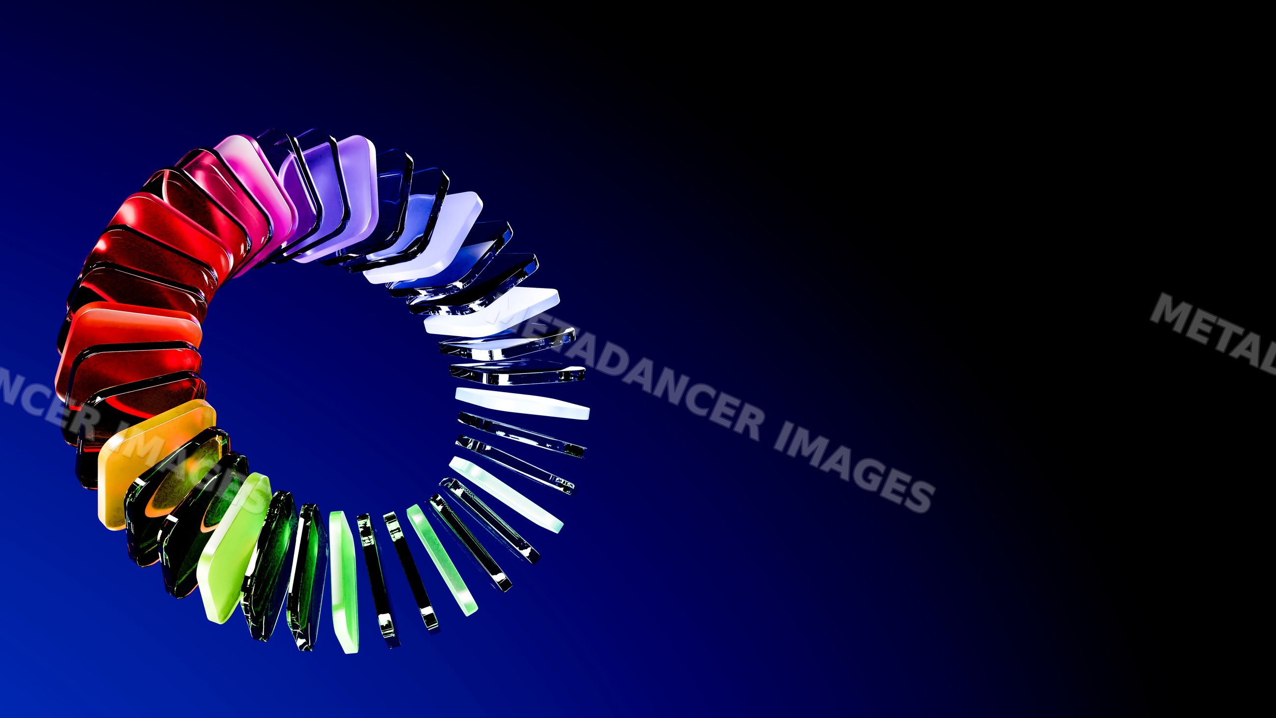 3d digital color wheel segmented into rainbow colors
