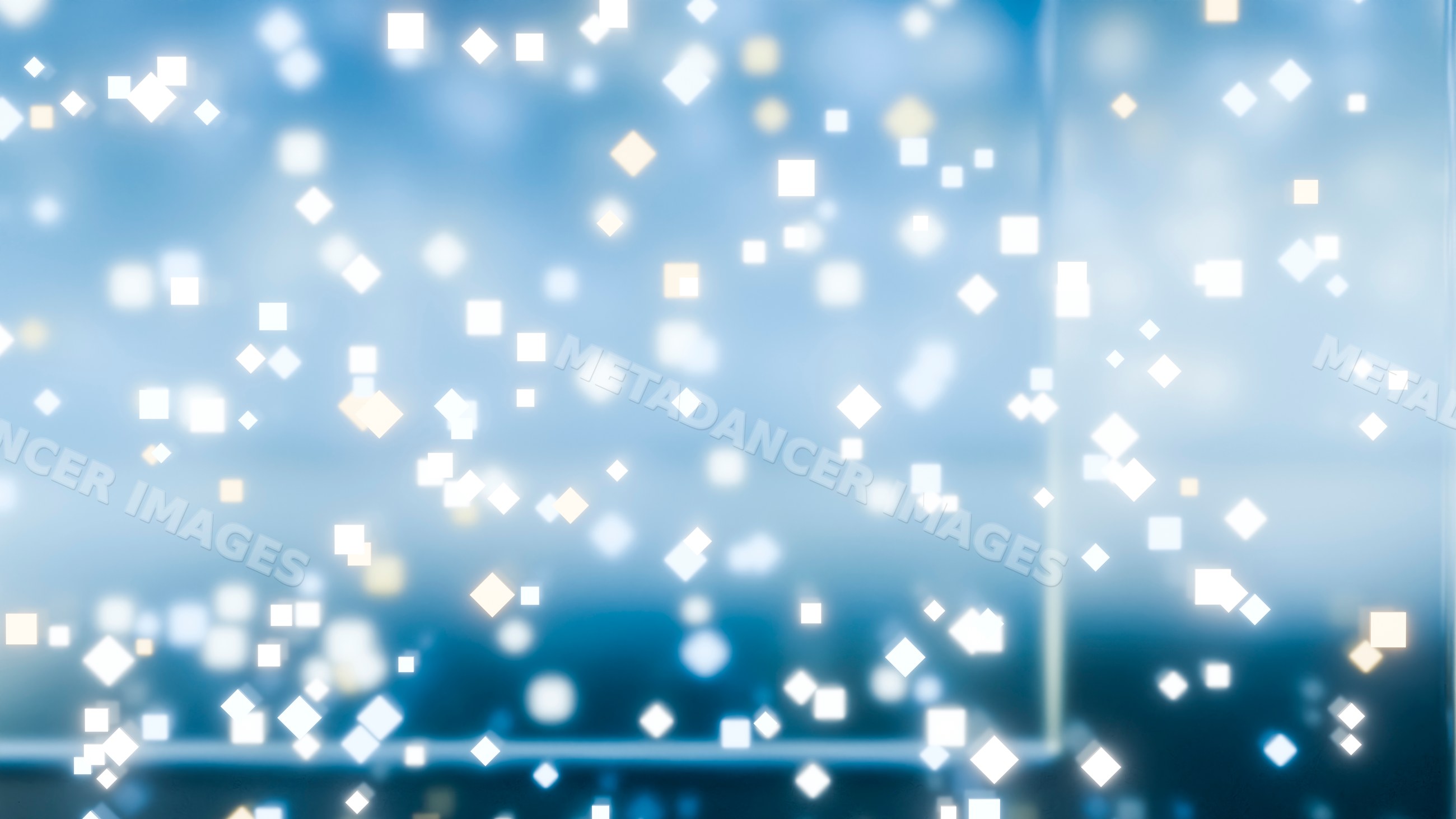 Abstract glowing geometric sparkles on blue soft-focus background