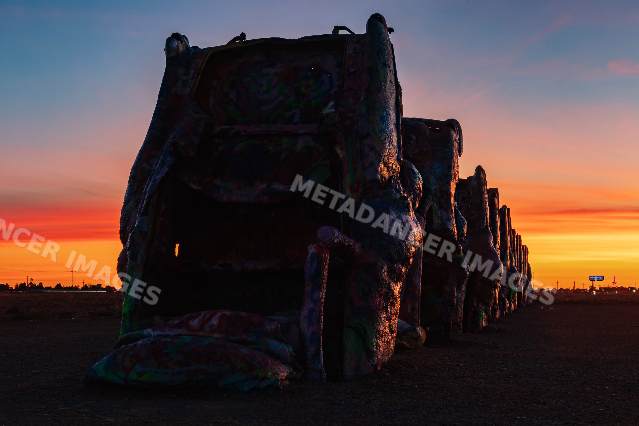 Cadillac ranch art installation at Sunrise near amarillo texas USA