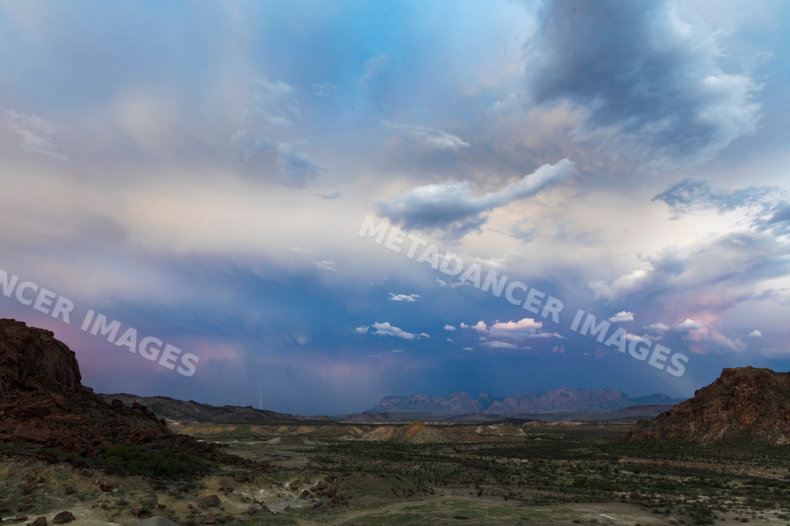 Stormy skies over the Chisos Mountains desert landscape