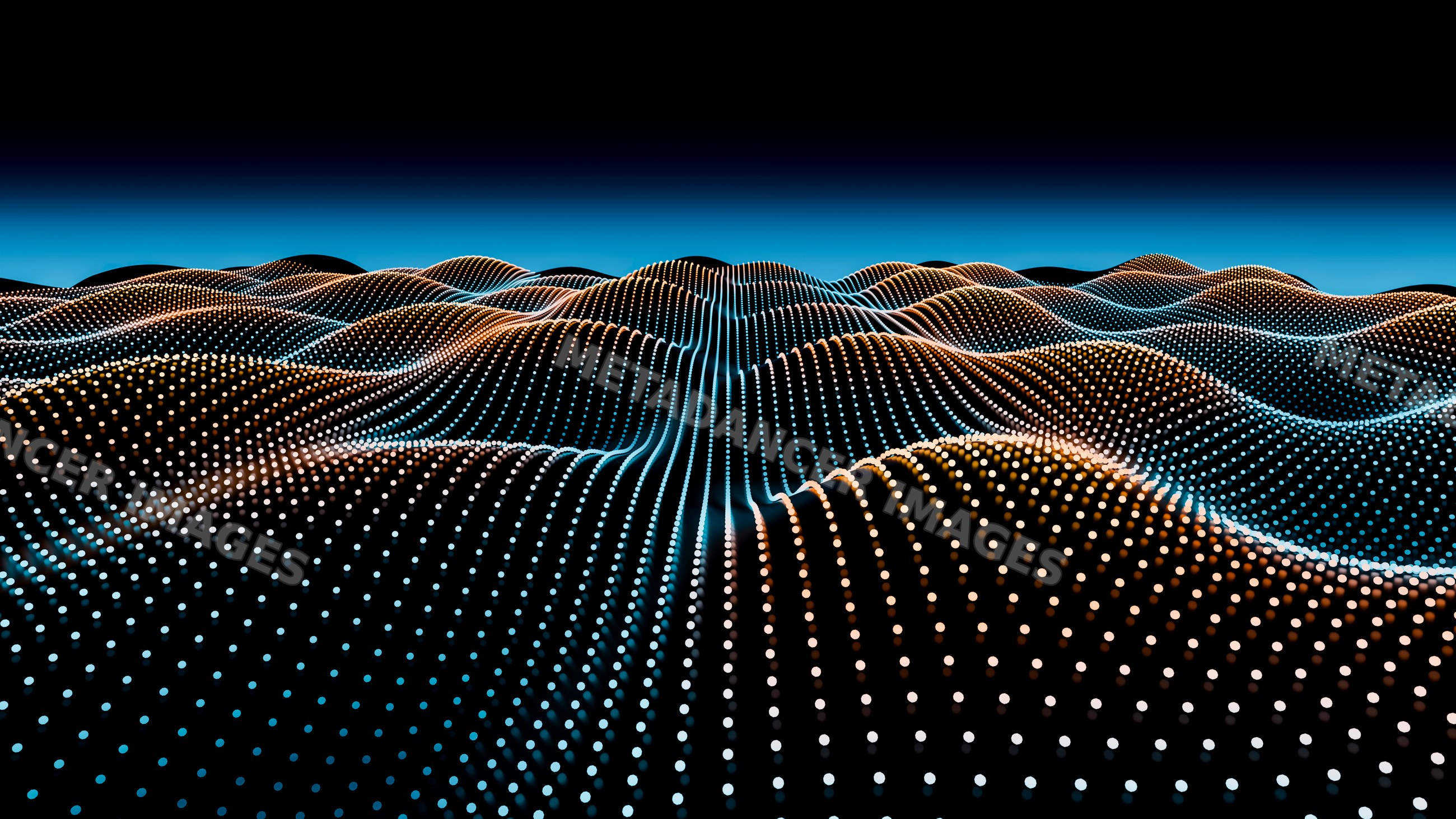 Digital 3d illustration of glowing wave pattern landscape