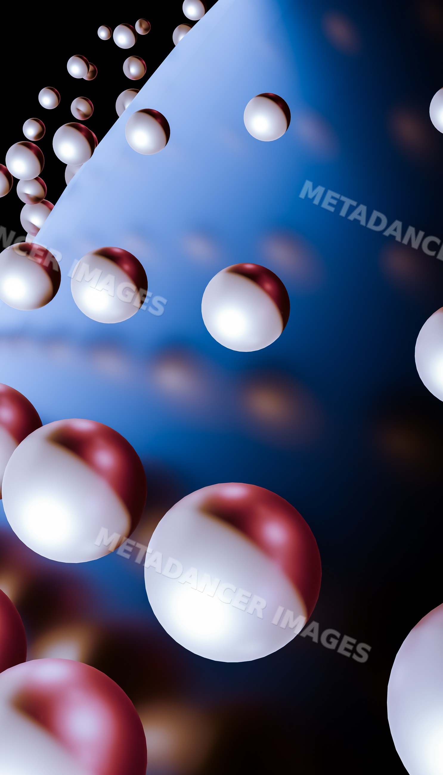 Abstract 3d render of floating red and white spheres