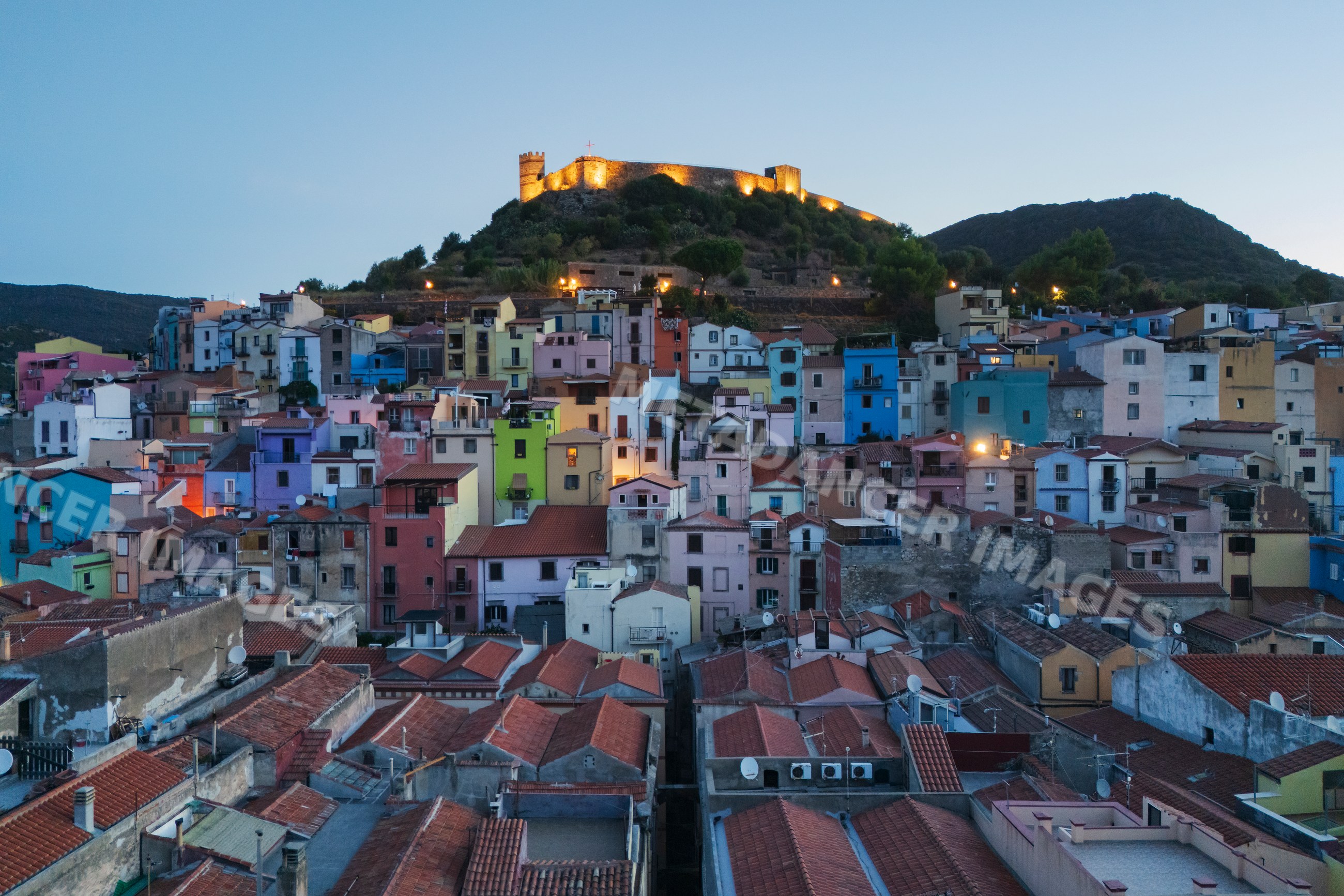 View of old town and Castellodei Malaspina castle in bosa sardinia