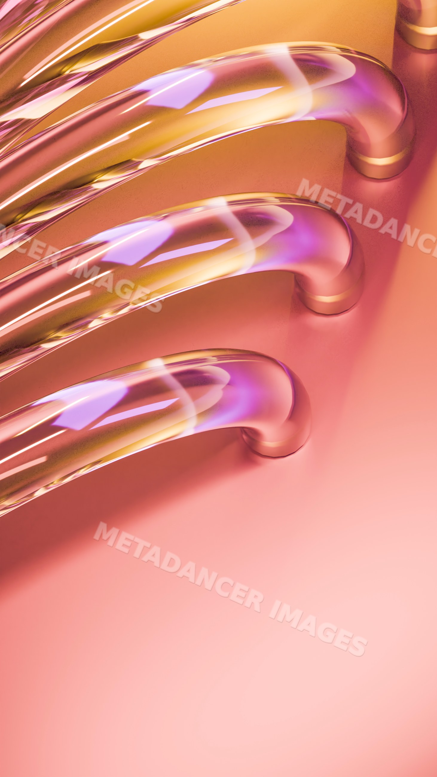 Abstract curved transparent tubes with colorful reflections