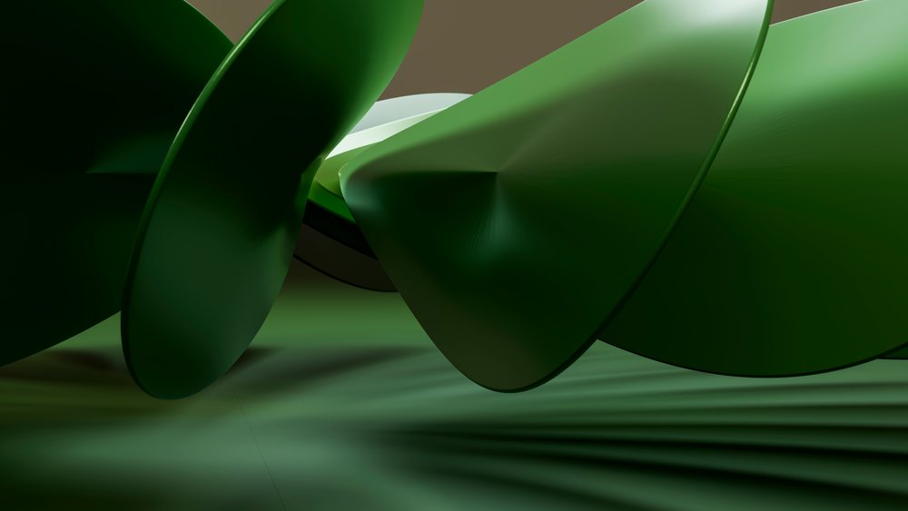 Green smooth abstract shapes form an flowing sculpture