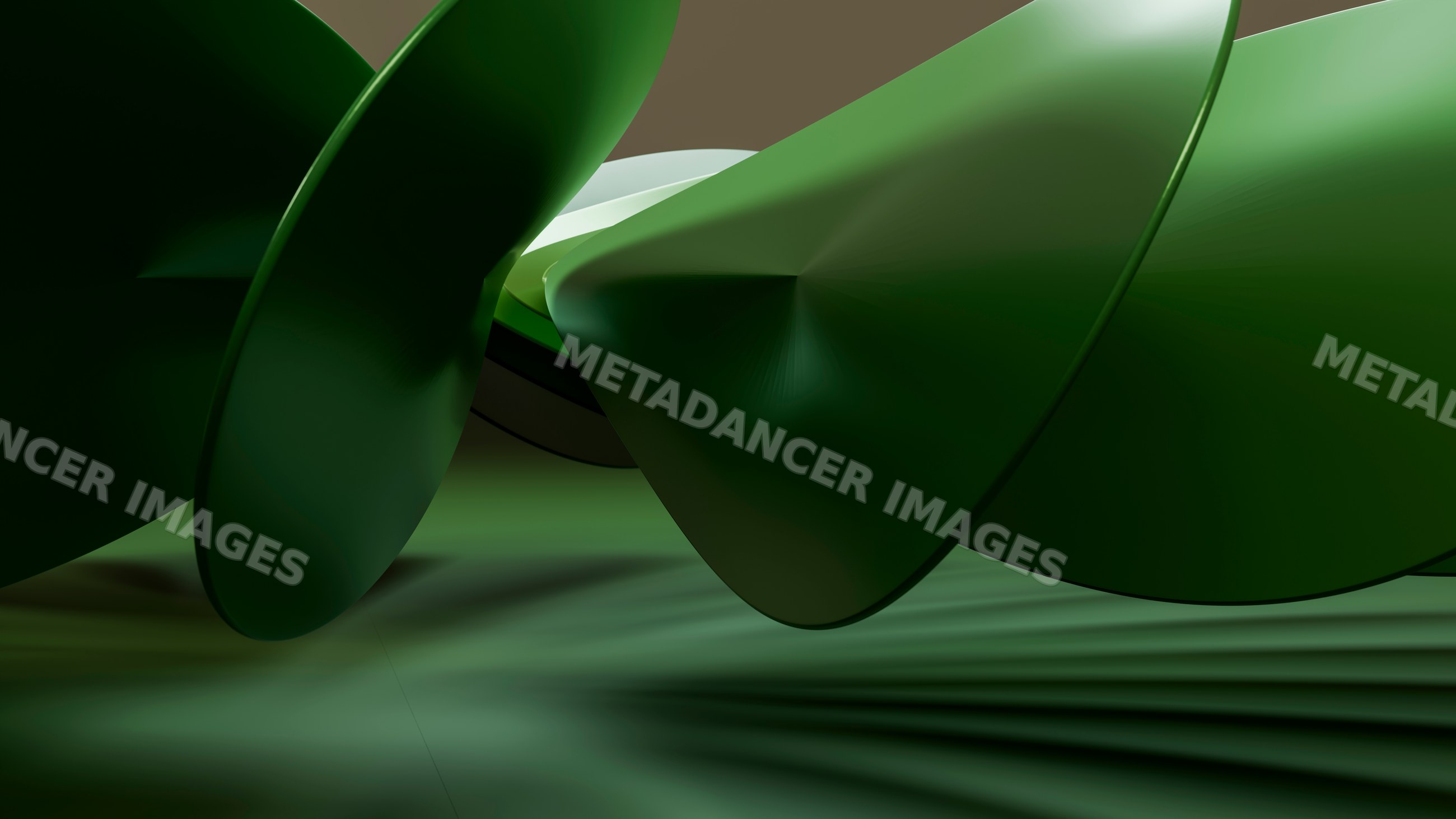 Green smooth abstract shapes form an flowing sculpture