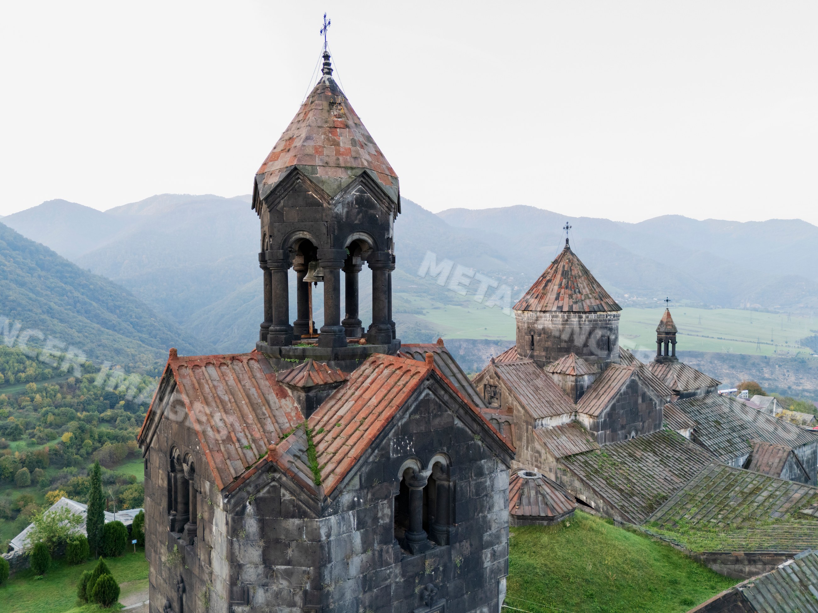 Haghpat monastery bell tower and stone churches at dawn in alaverdi
