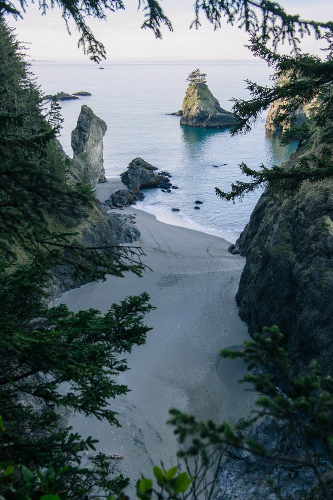 Coastline with sea stacks and beach, Oregon