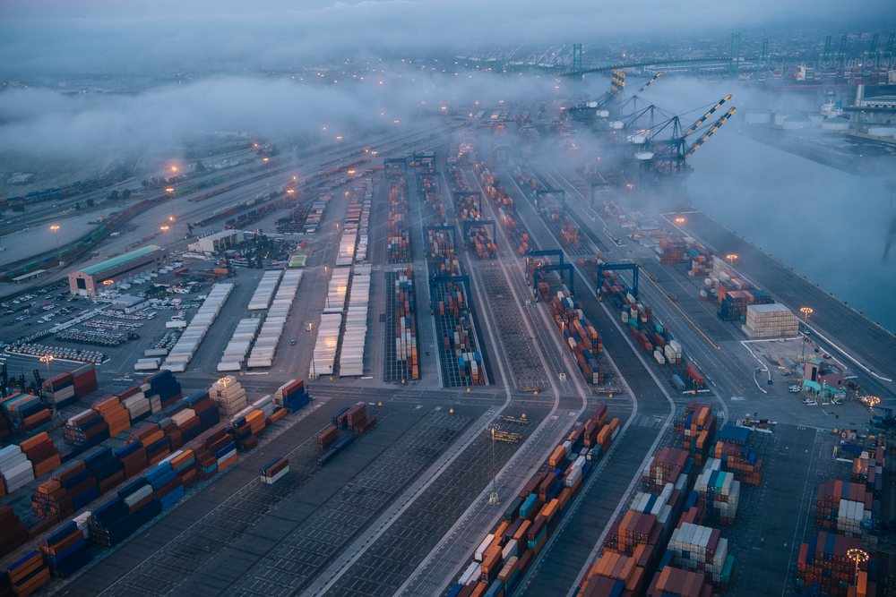 Aerial view of shipping container terminal