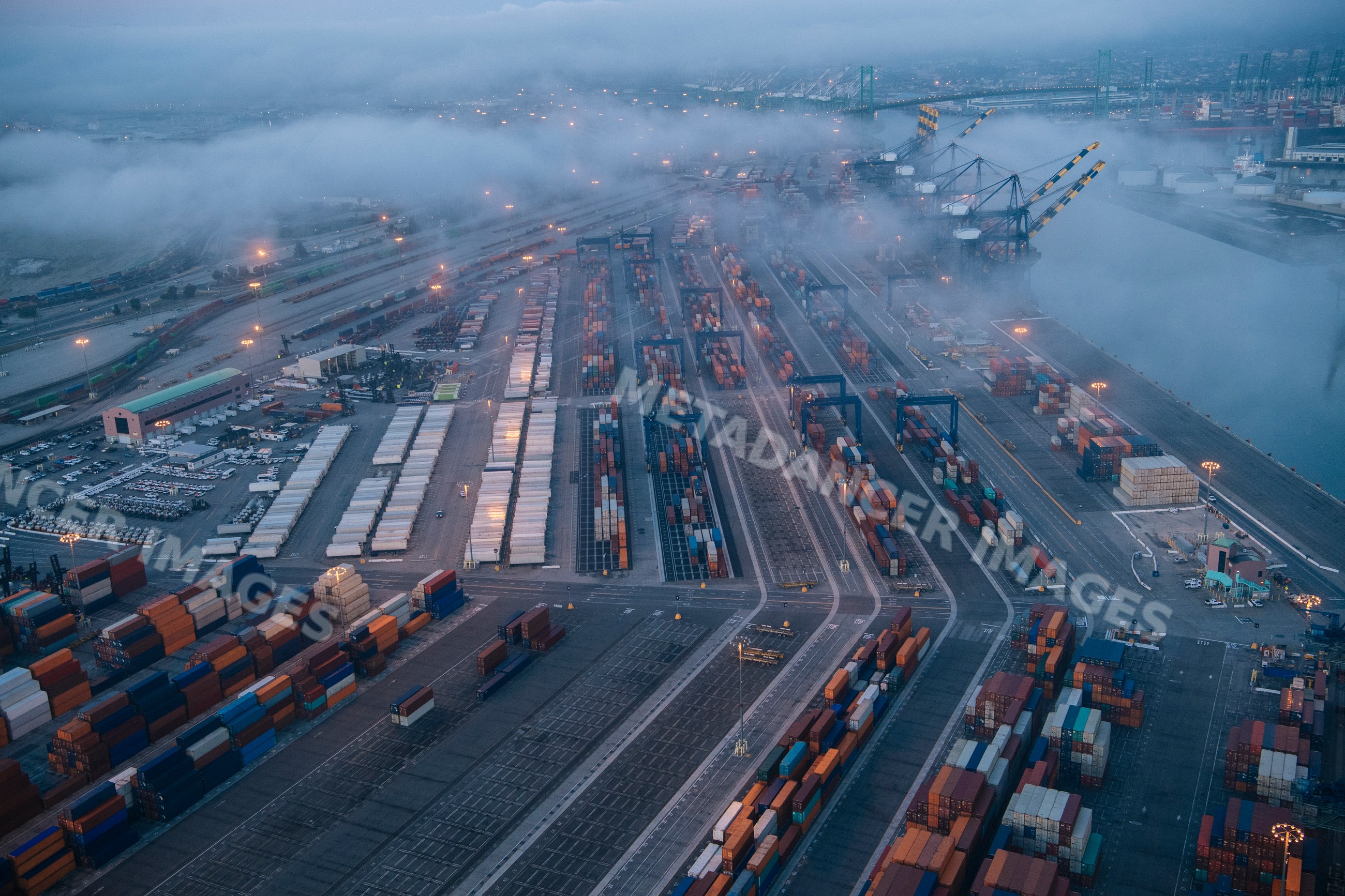 Aerial view of shipping container terminal