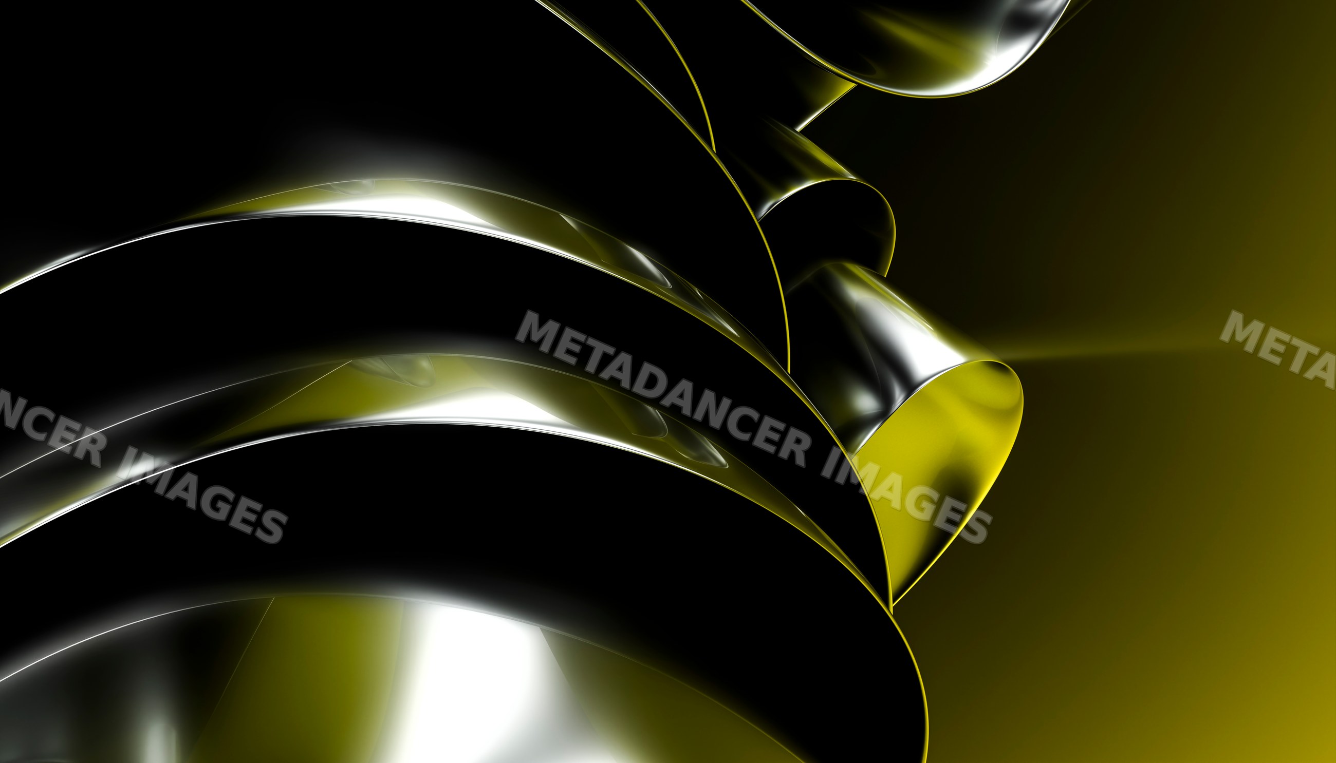 Abstract curved metallic shapes with reflective Black and yellow
