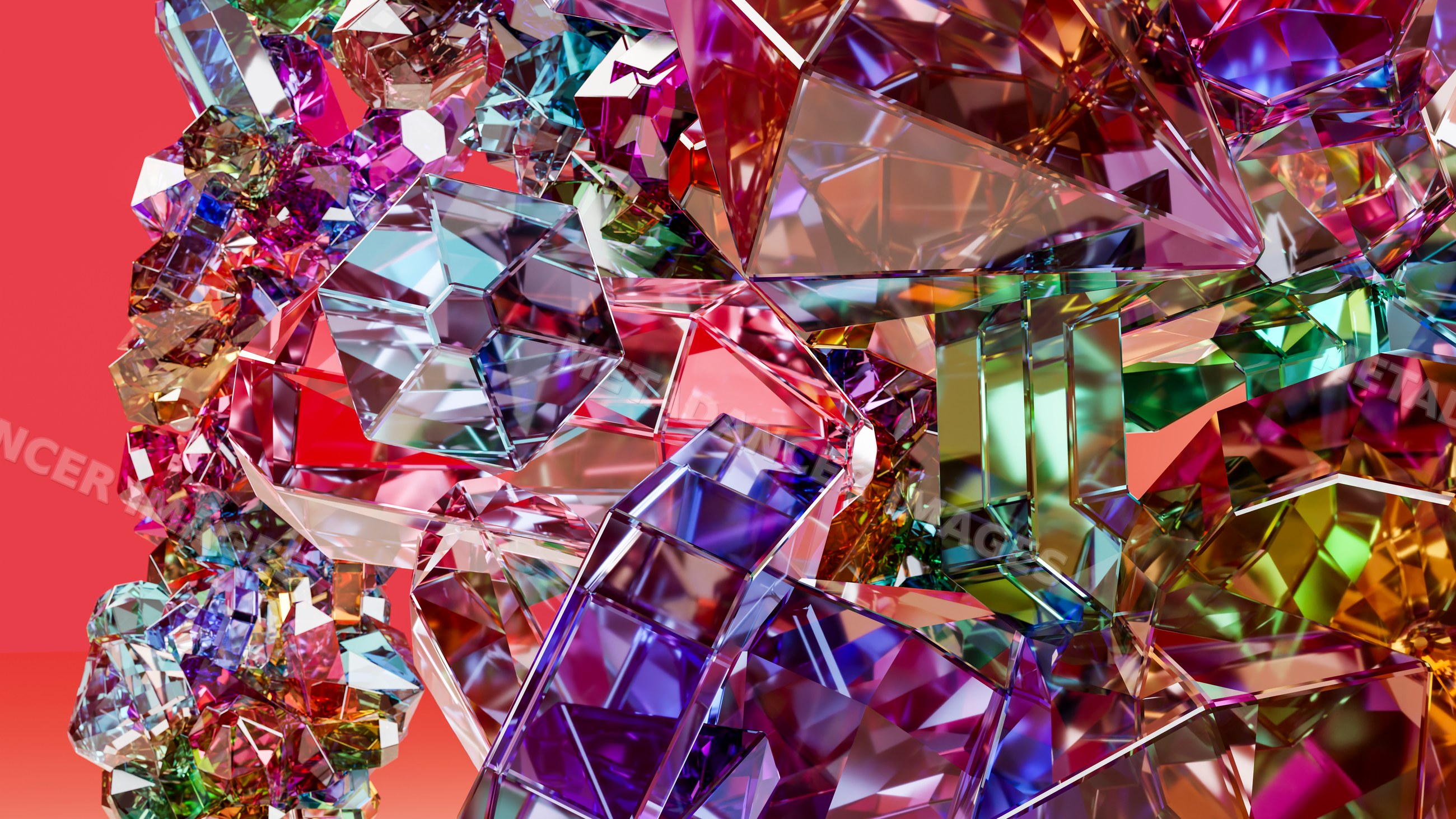 Multicolor abstract crystal shapes with faceted geometry