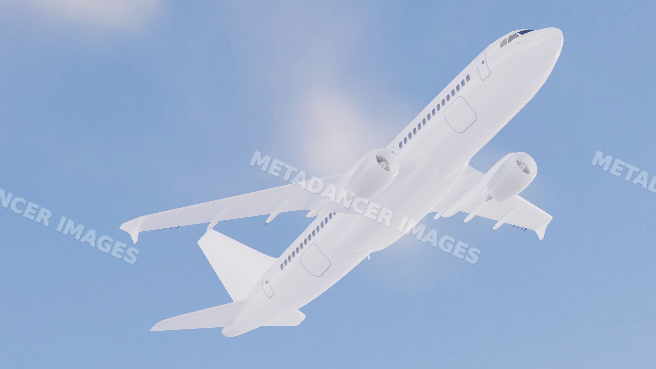 White commercial airplane flying in clear blue sky