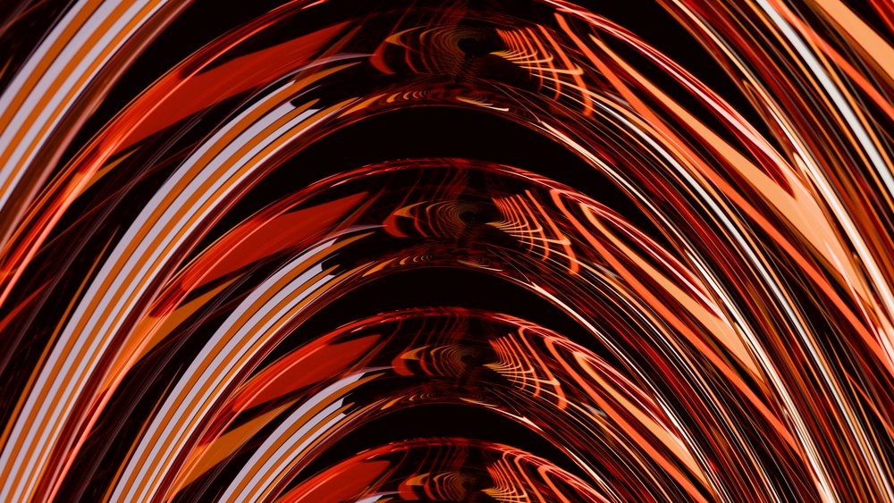 Glossy red and orange abstract digital swirl design