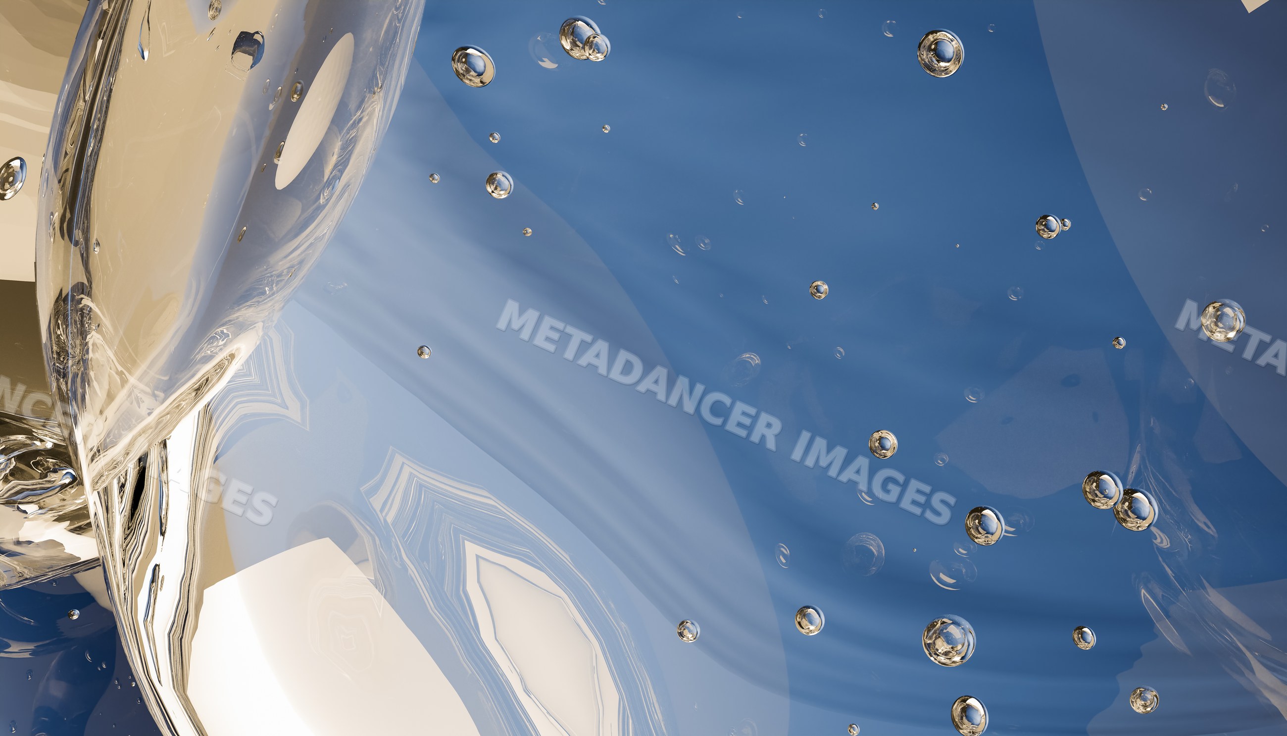 Abstract digital illustration with transparent bubbles and fluid