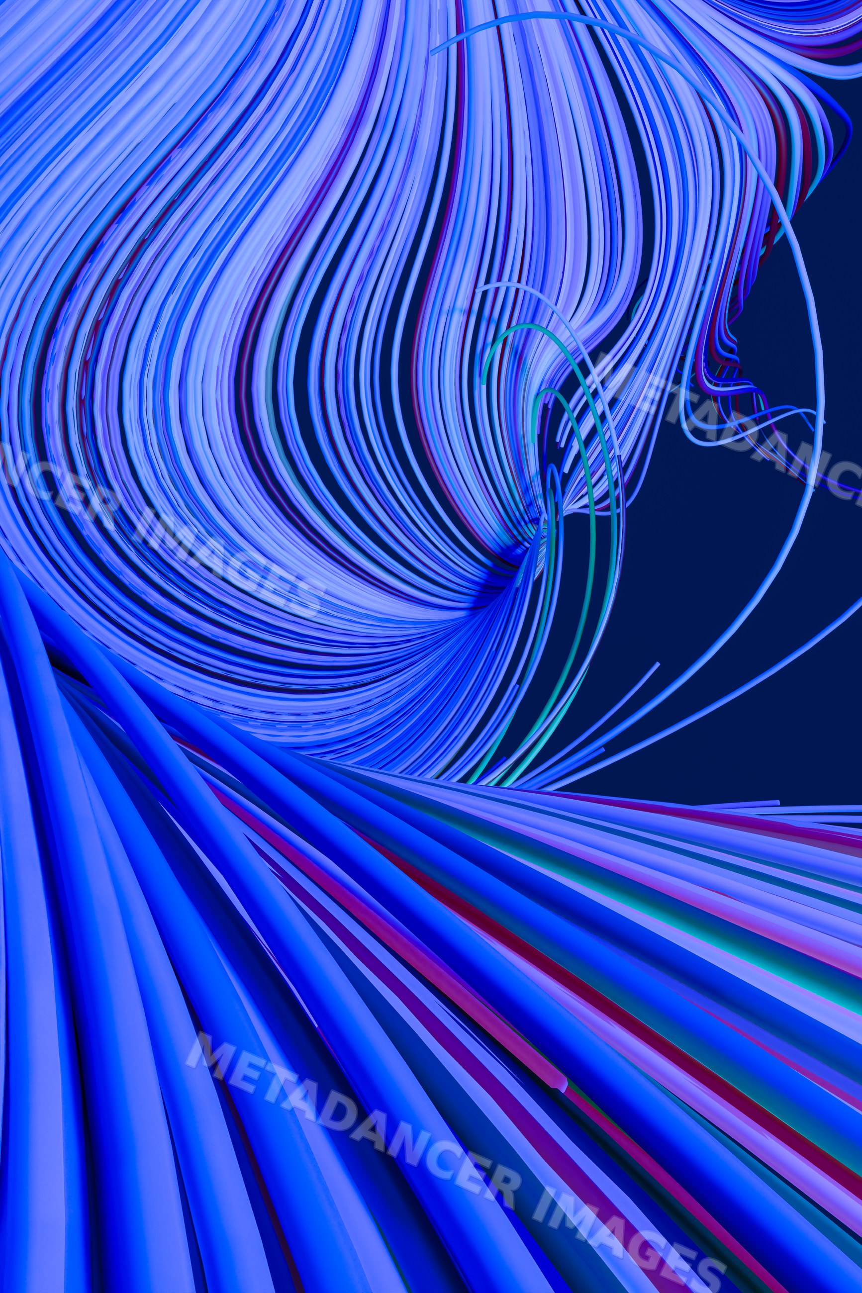 Abstract swirling blue lines creating dynamic flowing motion