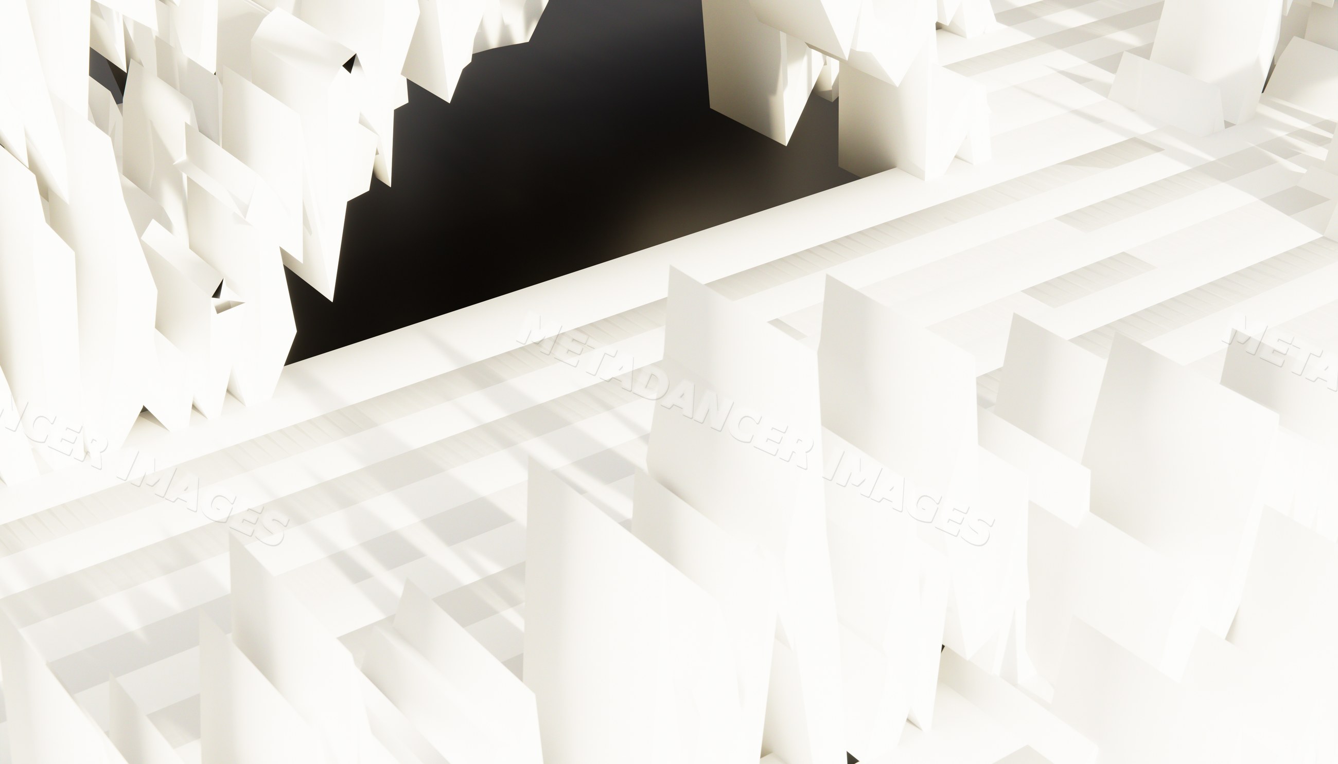 White paper architectural model showcasing abstract geometric urban