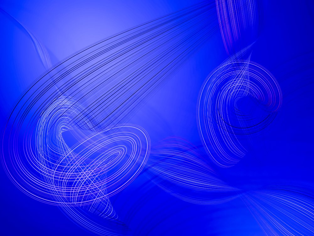 Abstract swirling light lines create dynamic motion on a vivid blue