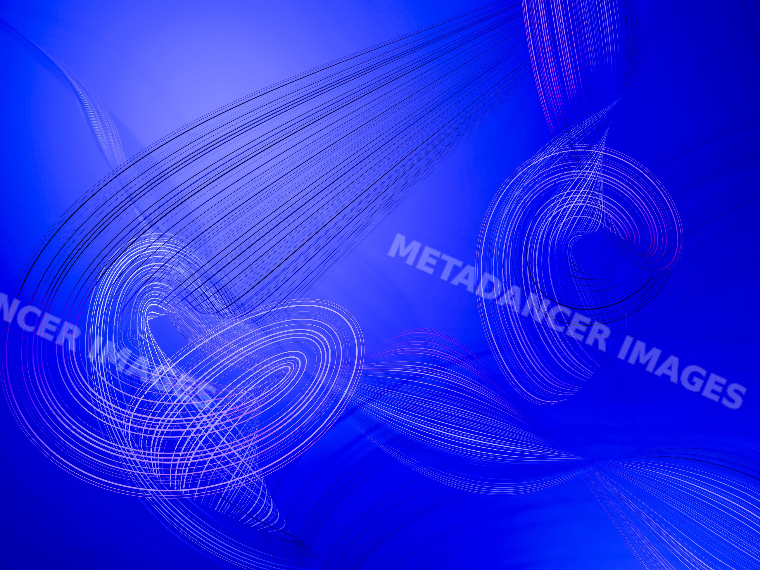 Abstract swirling light lines create dynamic motion on a vivid blue