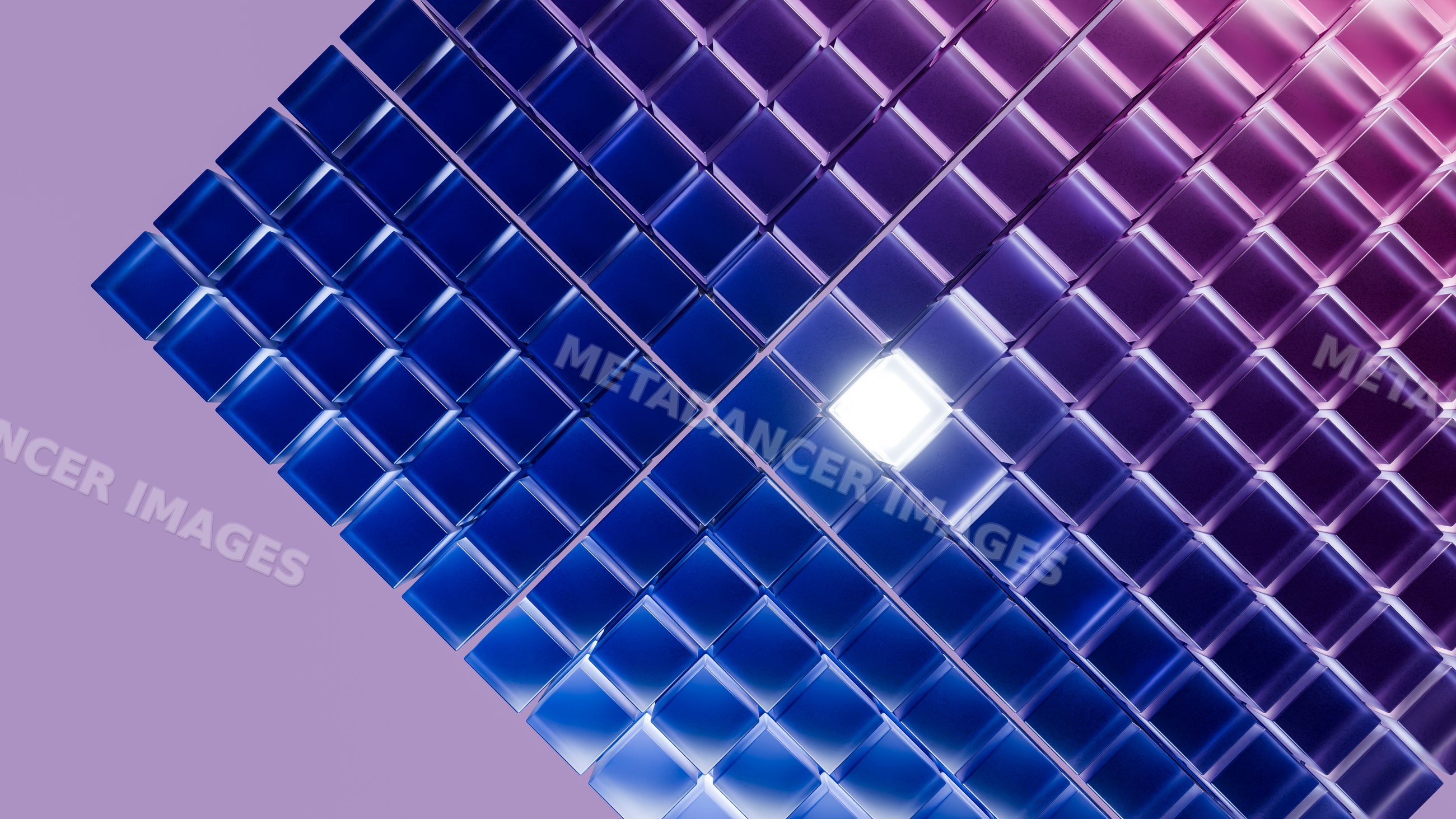 Glowing blue and purple glass cubes in geometric digital illustration