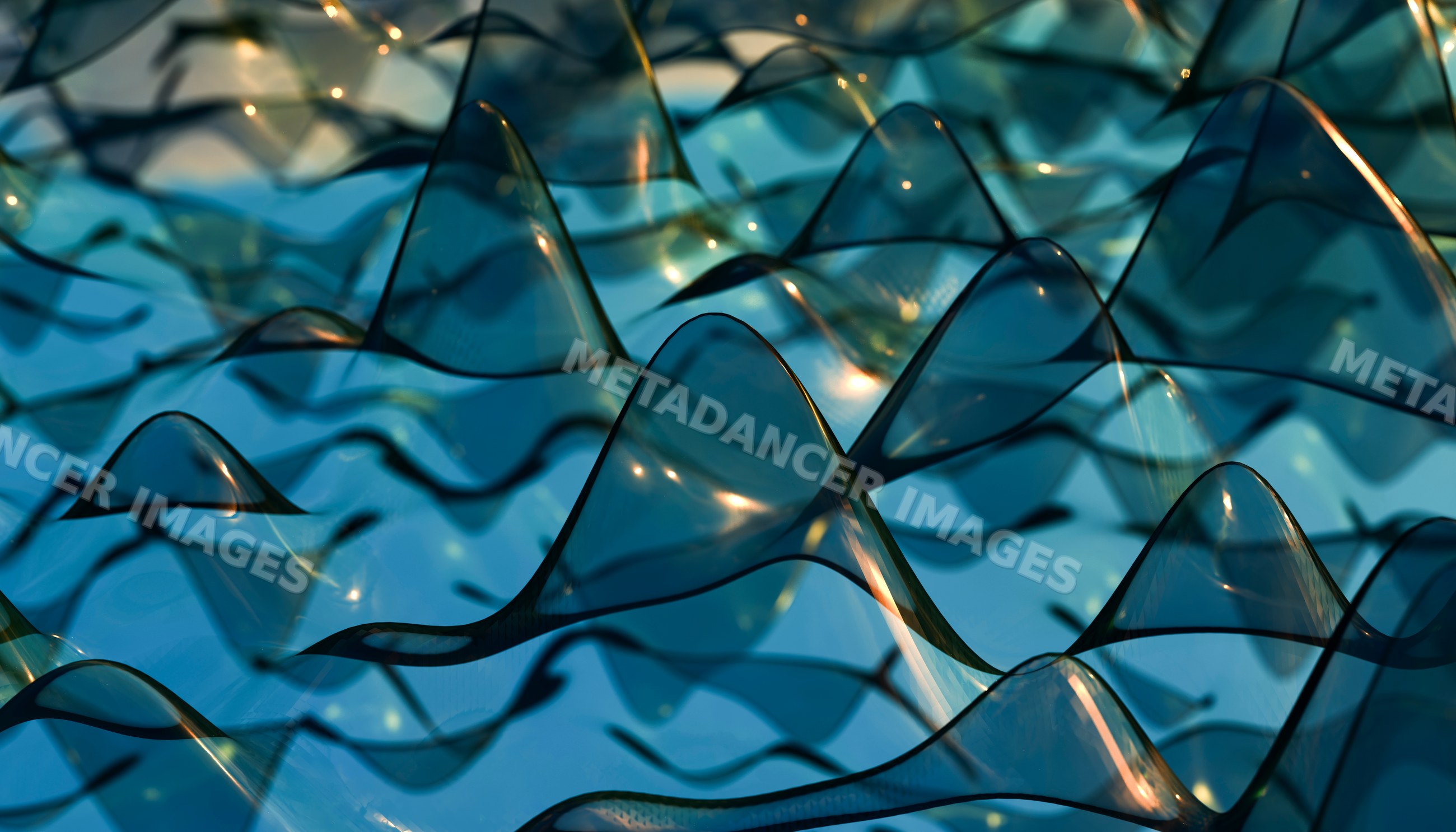 Transparent curved plastic sheets forming abstract wavy pattern
