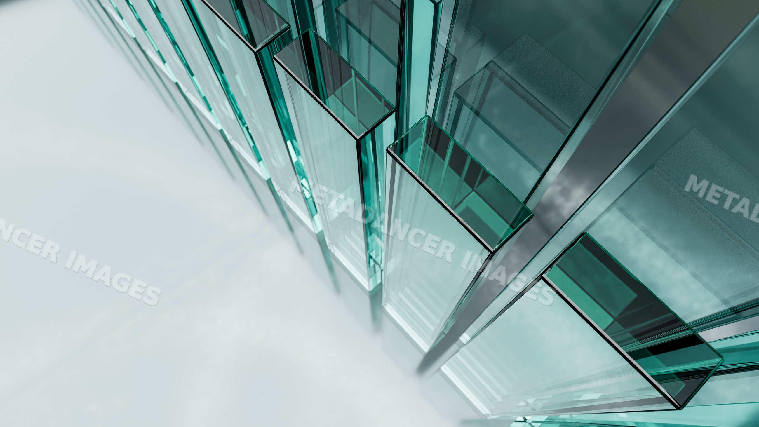 Vertical transparent glass panes forming modern architectural