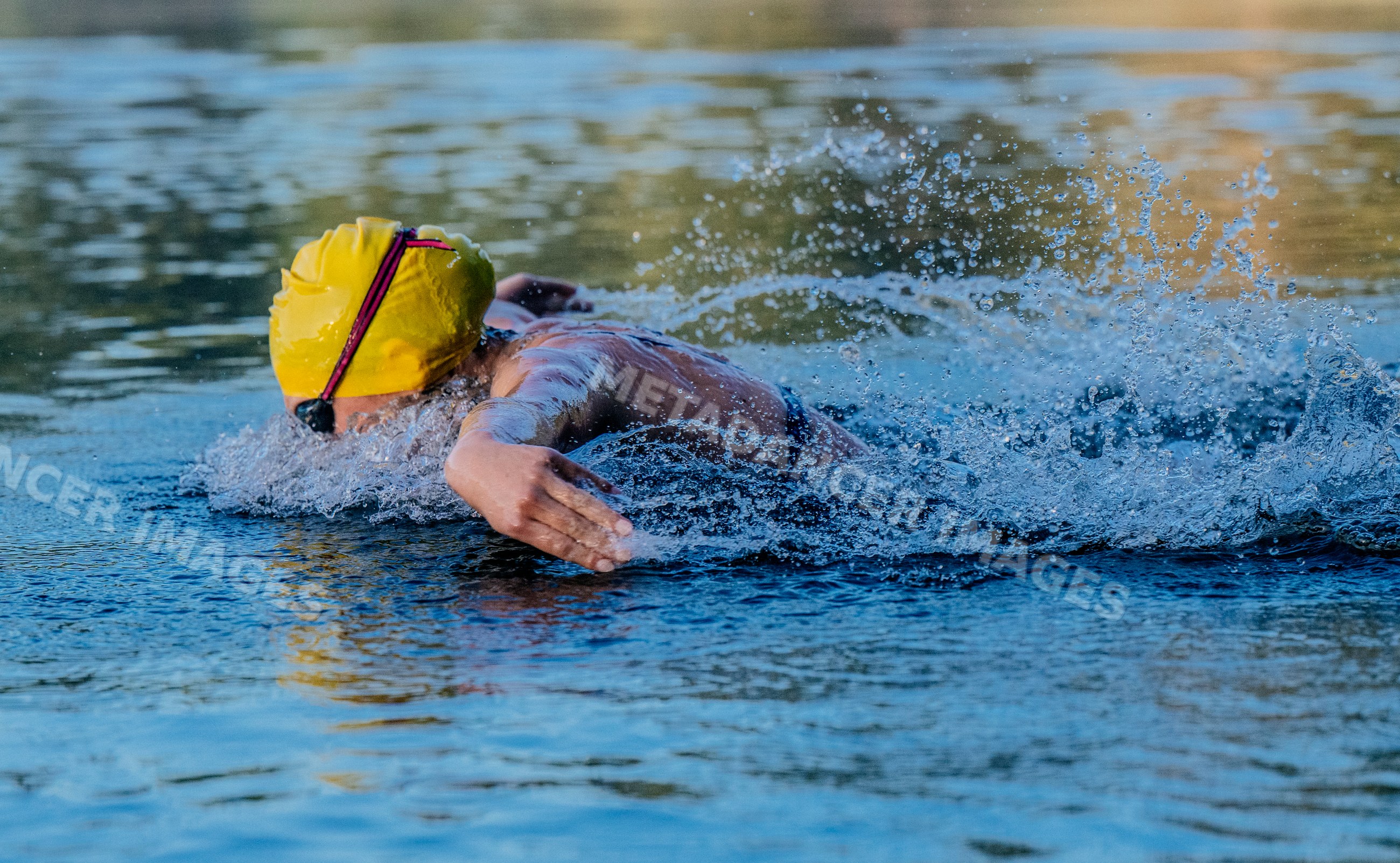 White swimmer performing freestyle stroke