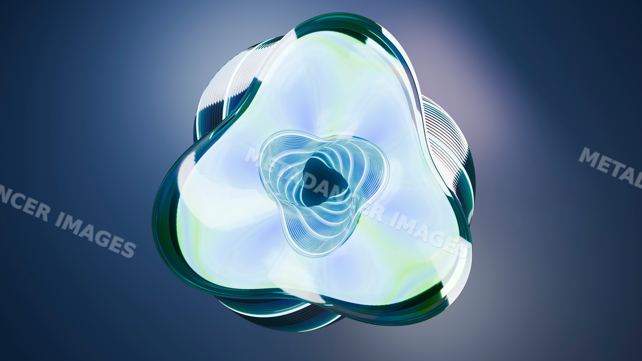 Smooth, transparent blue 3d shape with curved surfaces and reflections