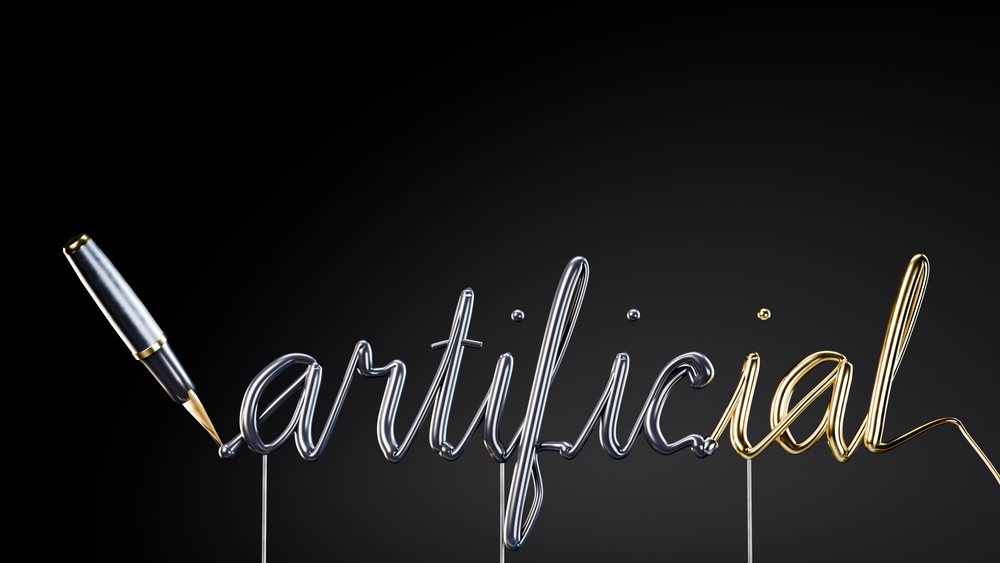 Metallic pen writing artificial in gold and silver cursive script