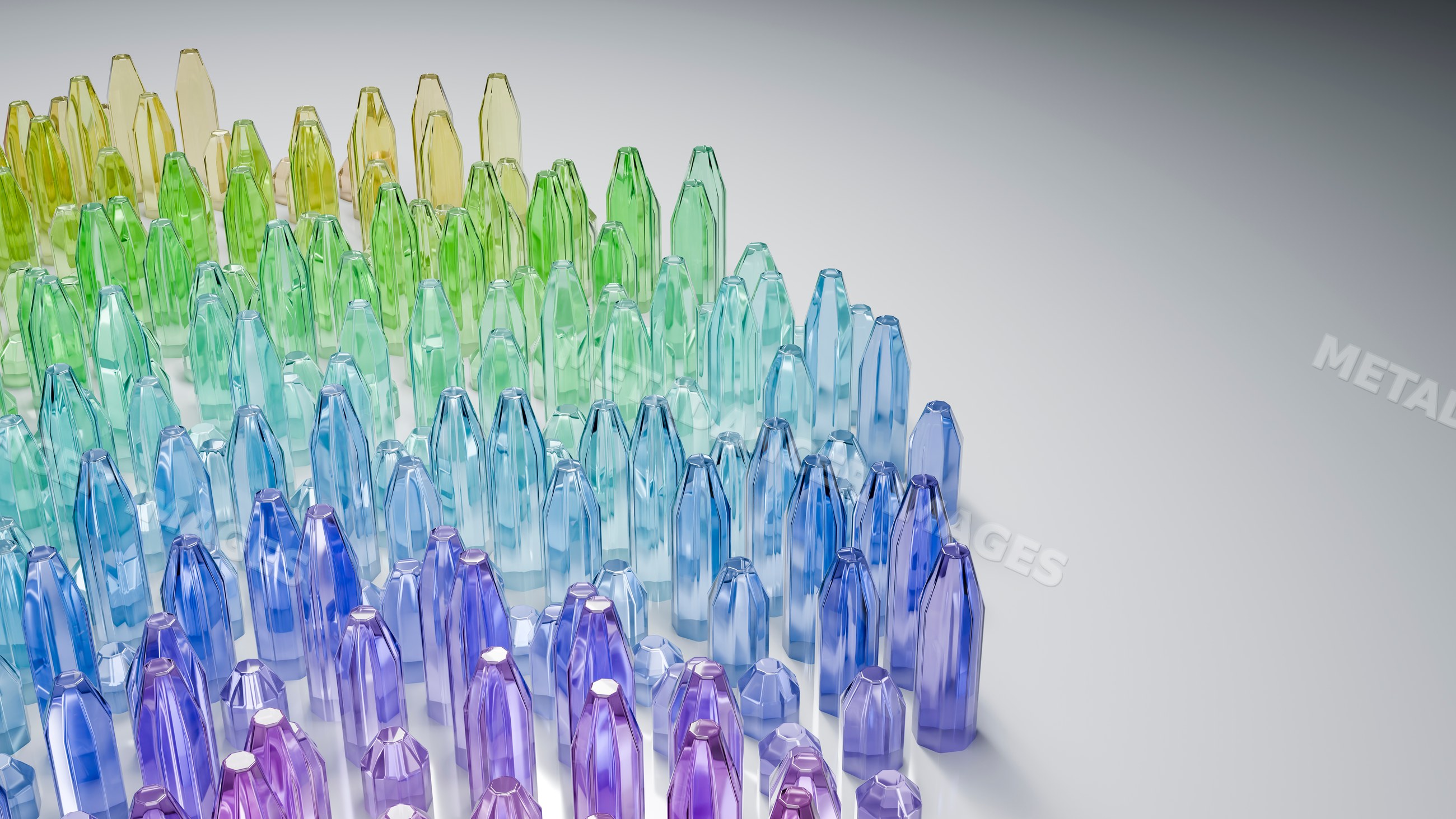 Colorful transparent crystals arranged in gradient pattern