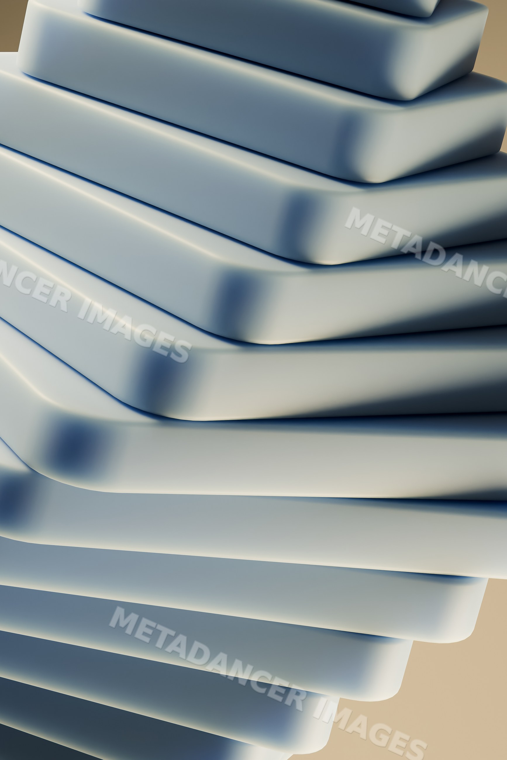 Abstract 3d render of layered blue shapes with rounded edges