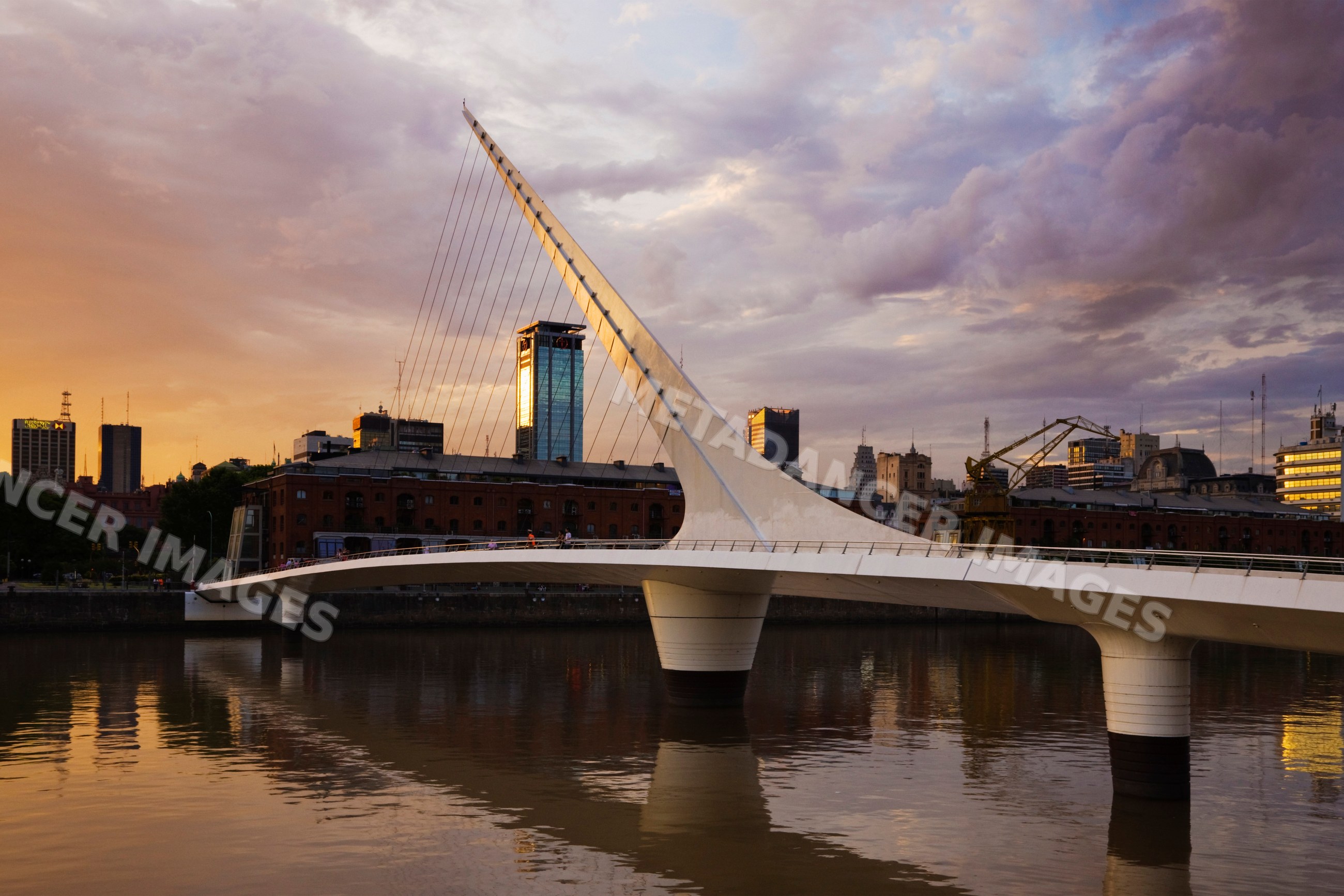 Puente de la mujer cable-stayed pedestrian bridge over river argentina