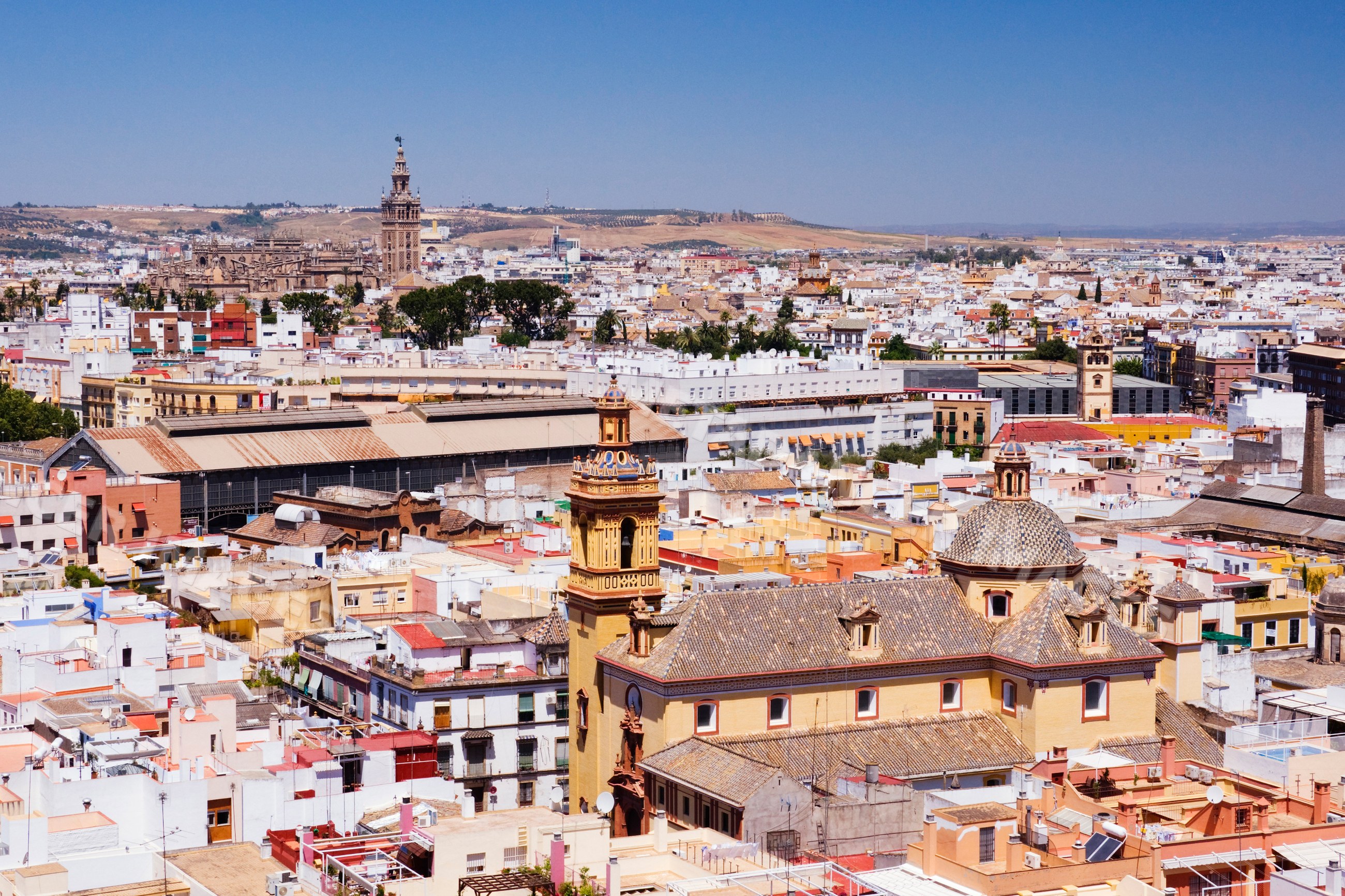 Cityscape of seville with historic buildings and church towers Spain