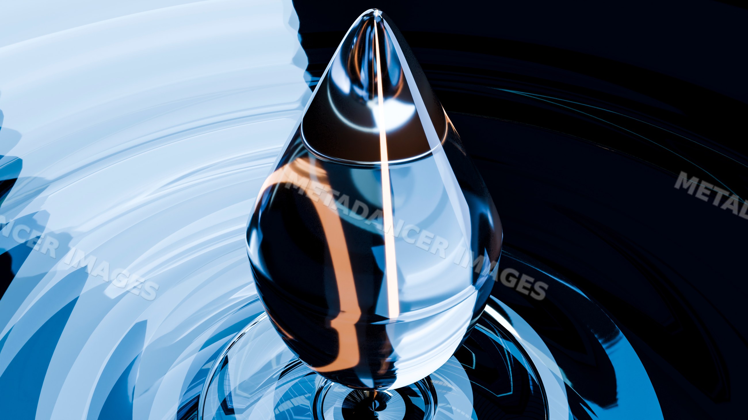 Close-up of a water drop creating ripples on a reflective surface