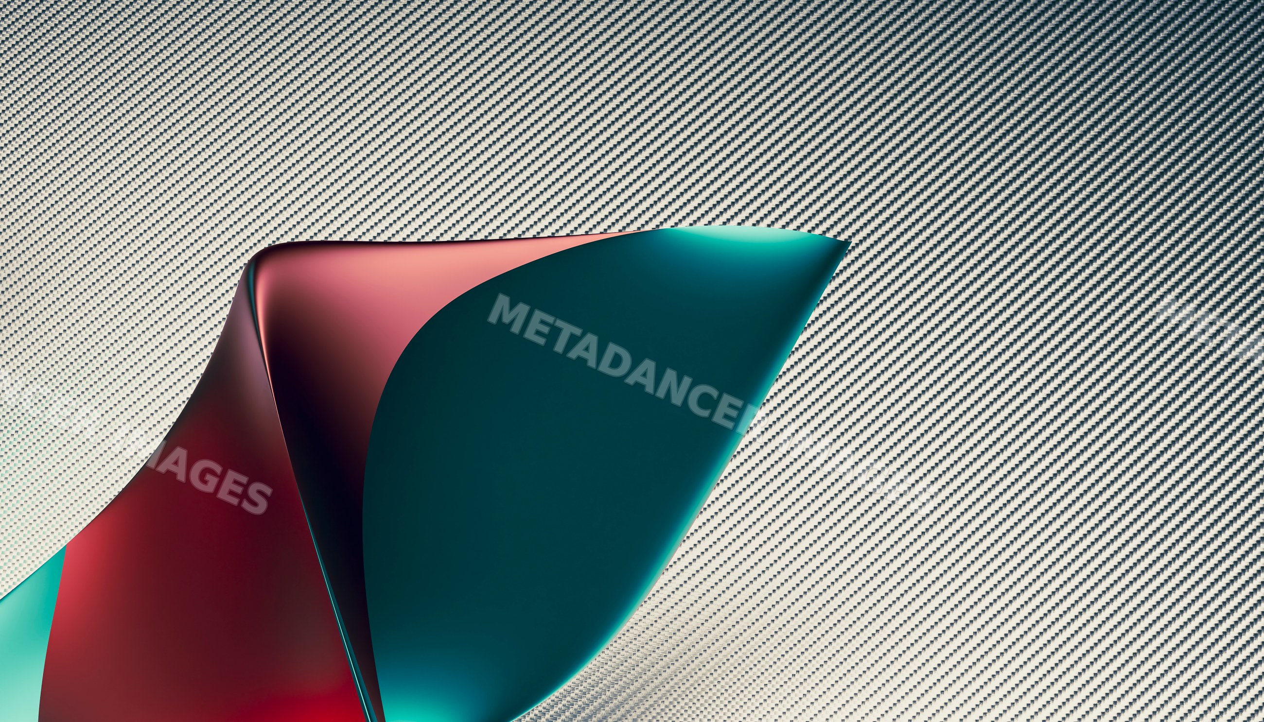 A colorful abstract metal sculpture with curved shapes and textured