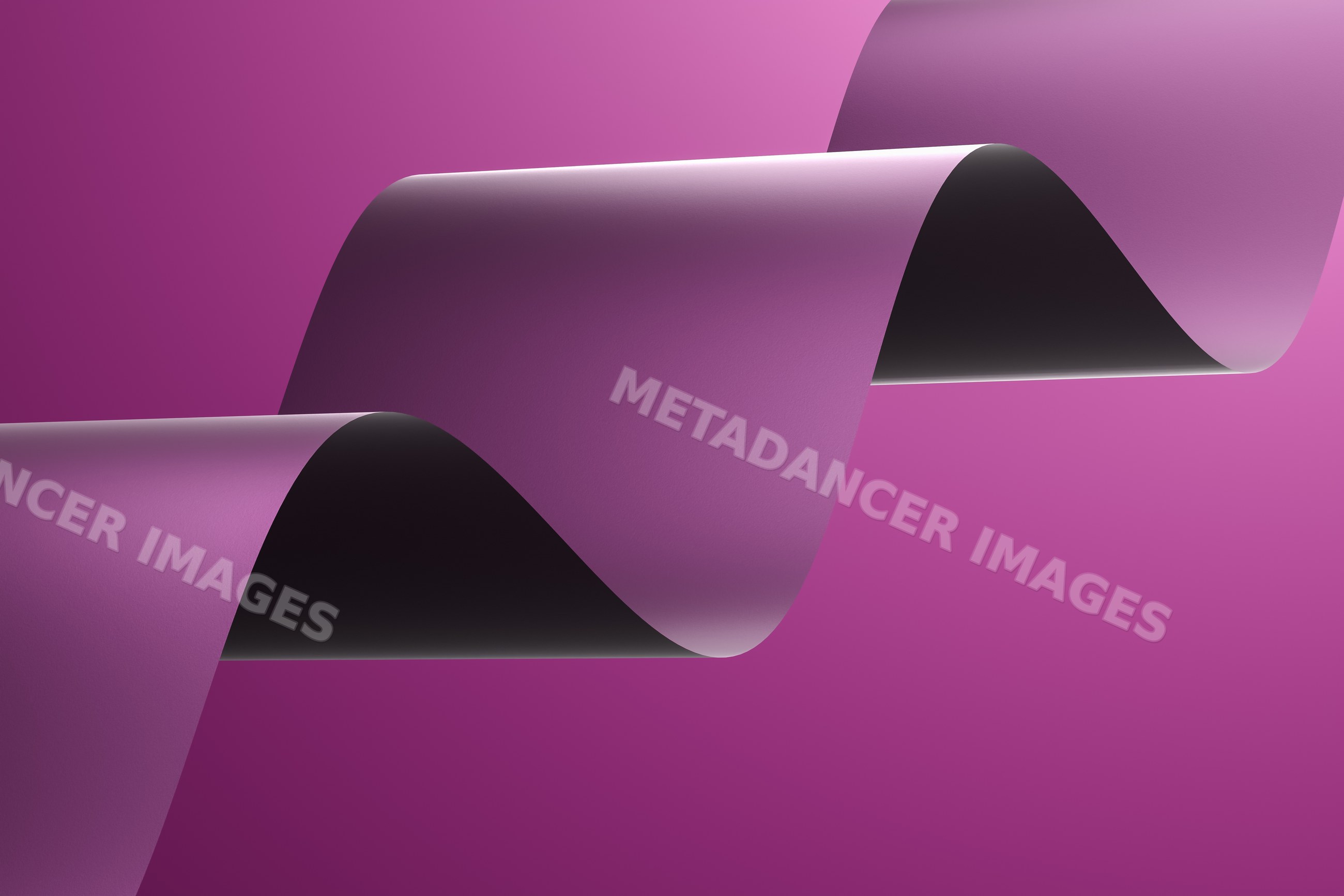 Purple curved ribbon forming wave shapes on abstract render background
