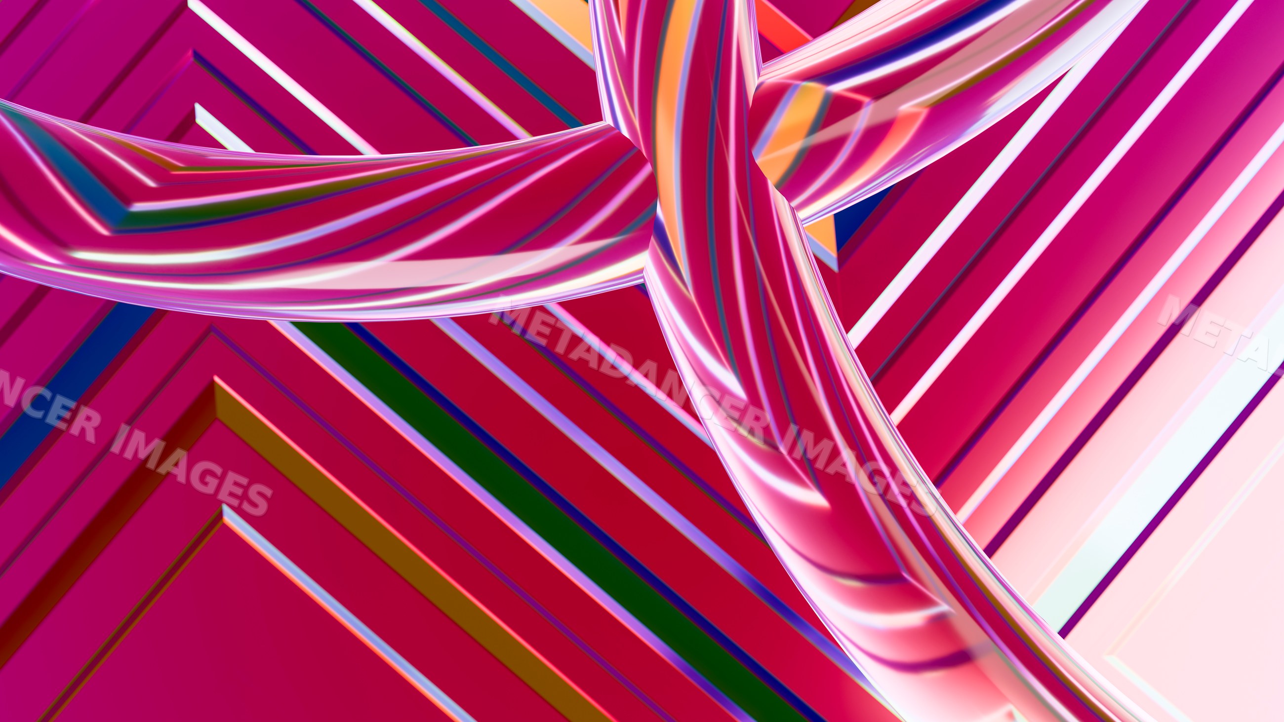 Abstract 3d illustration of colorful twisted striped shapes