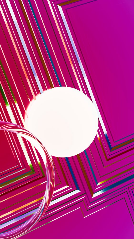 Abstract illustration with white circle and curved transparent tube