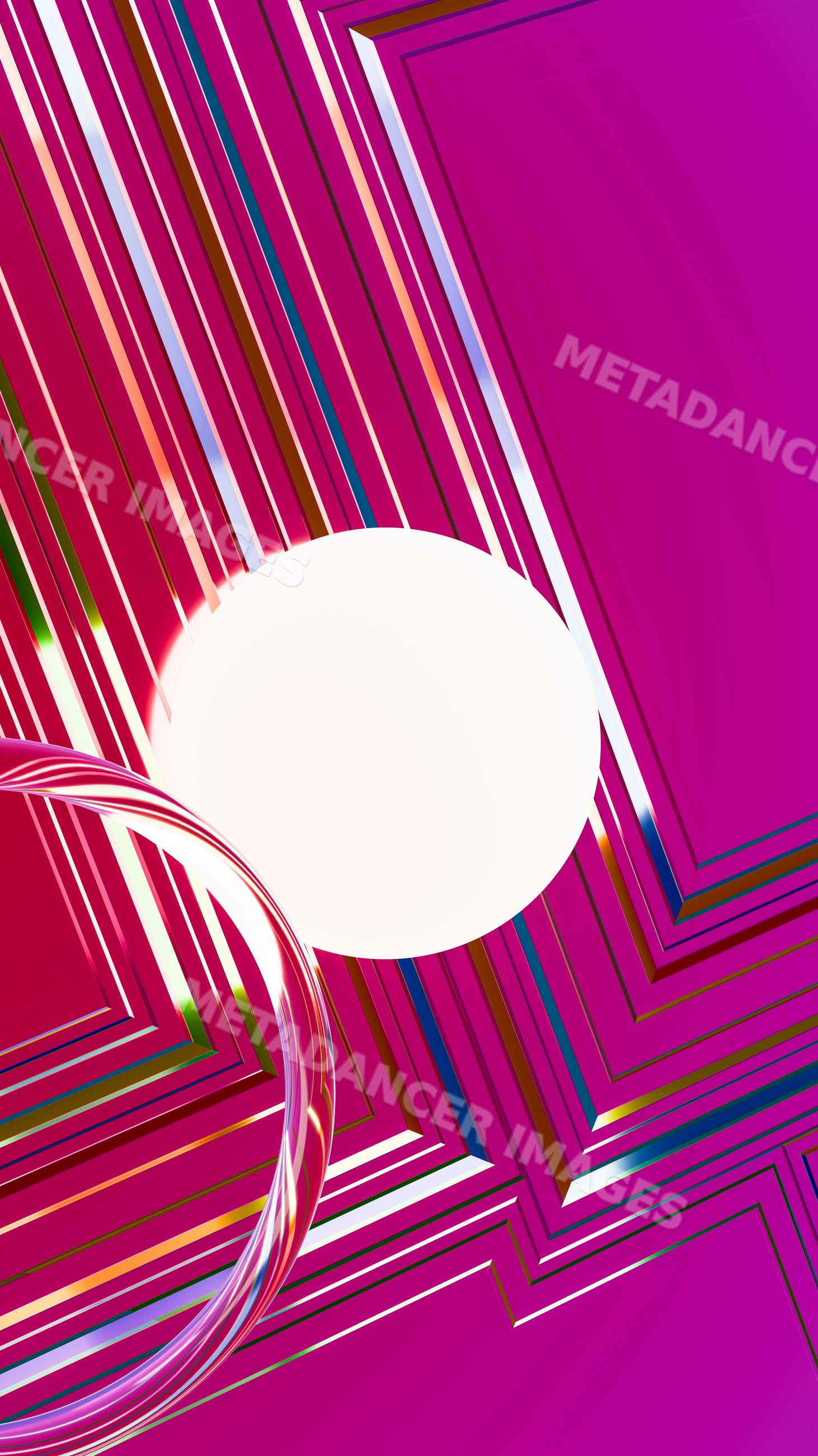 Abstract illustration with white circle and curved transparent tube