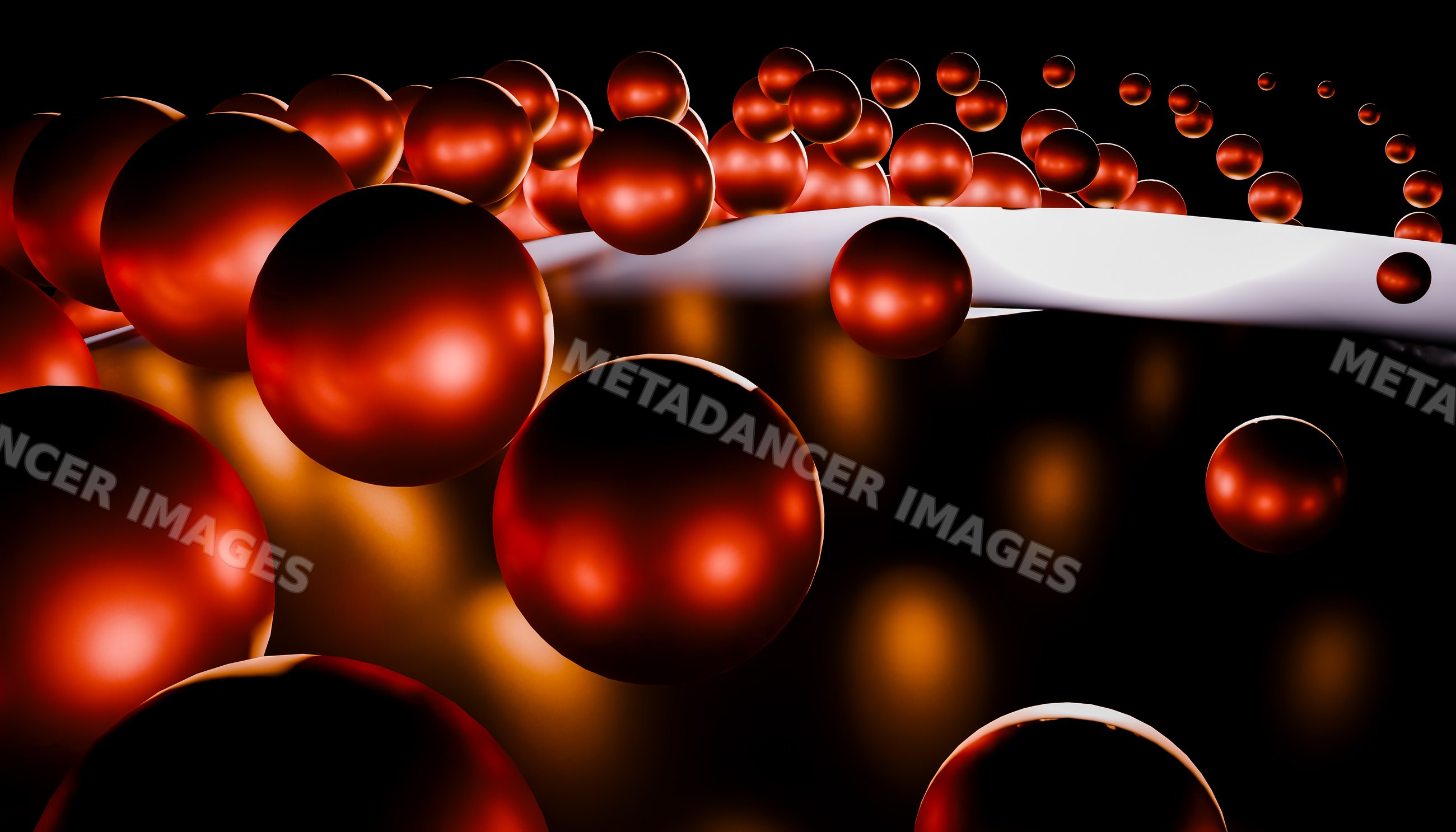 Abstract digital art of floating red glossy spheres with reflections