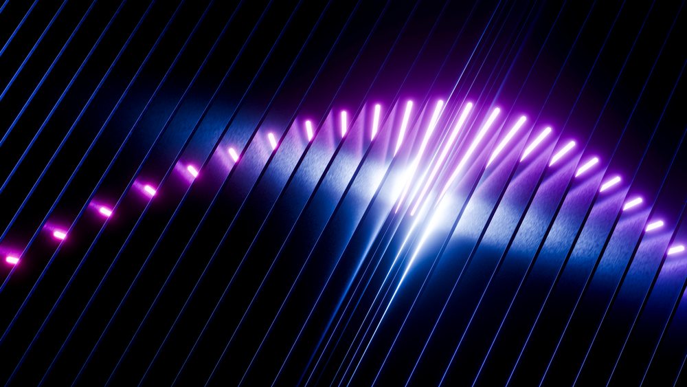 Abstract digital illustration with glowing purple and blue vertical
