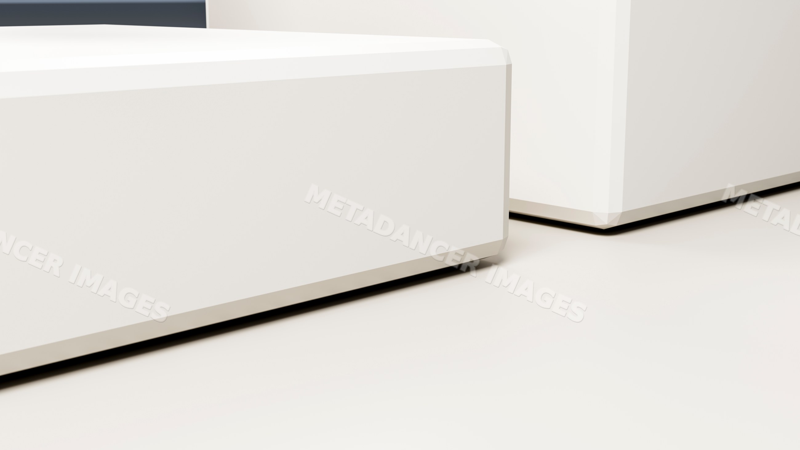 Close-up of white rectangular boxes with clean surfaces and sharp