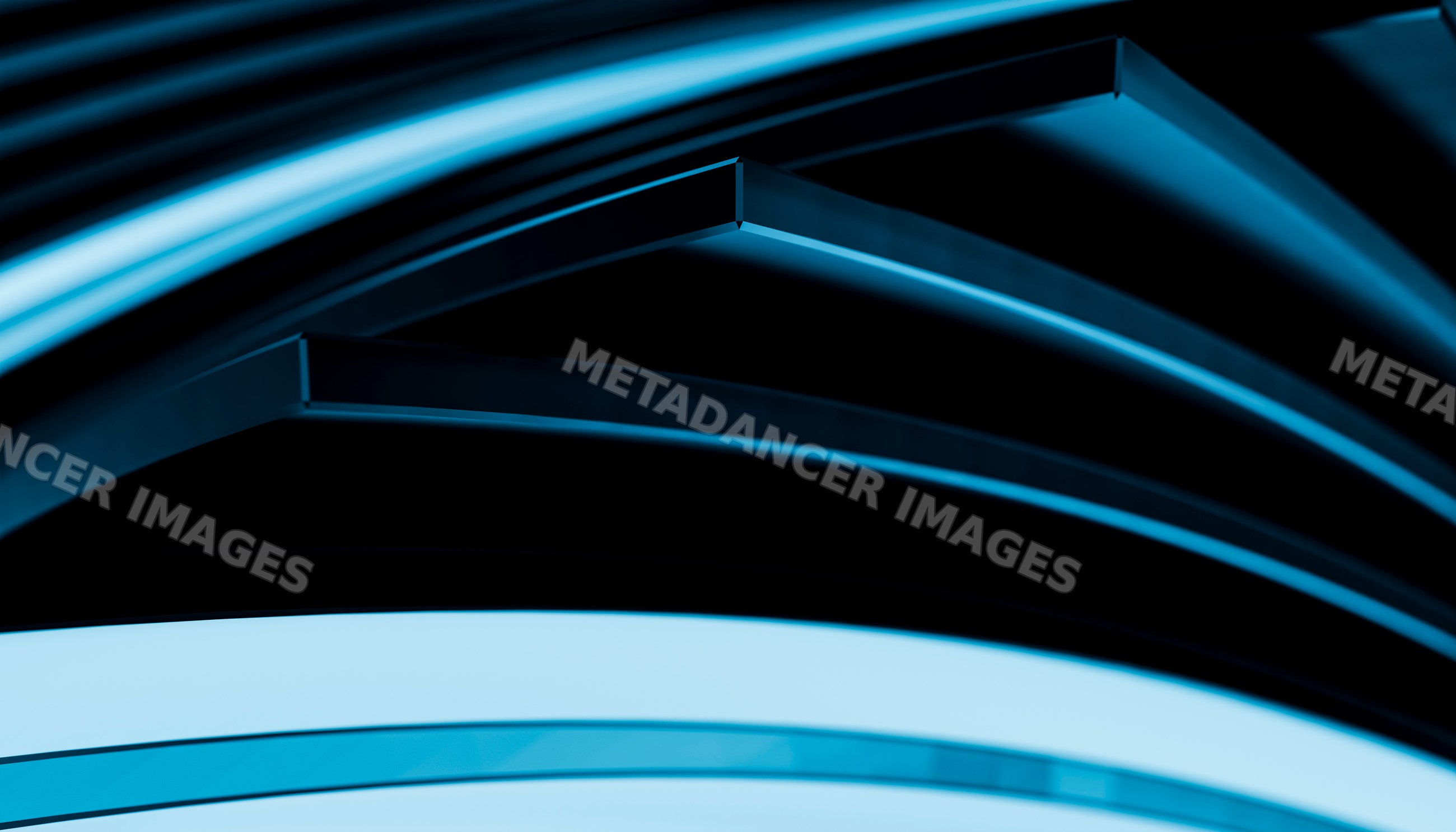 Abstract modern curved blue light shapes with reflections