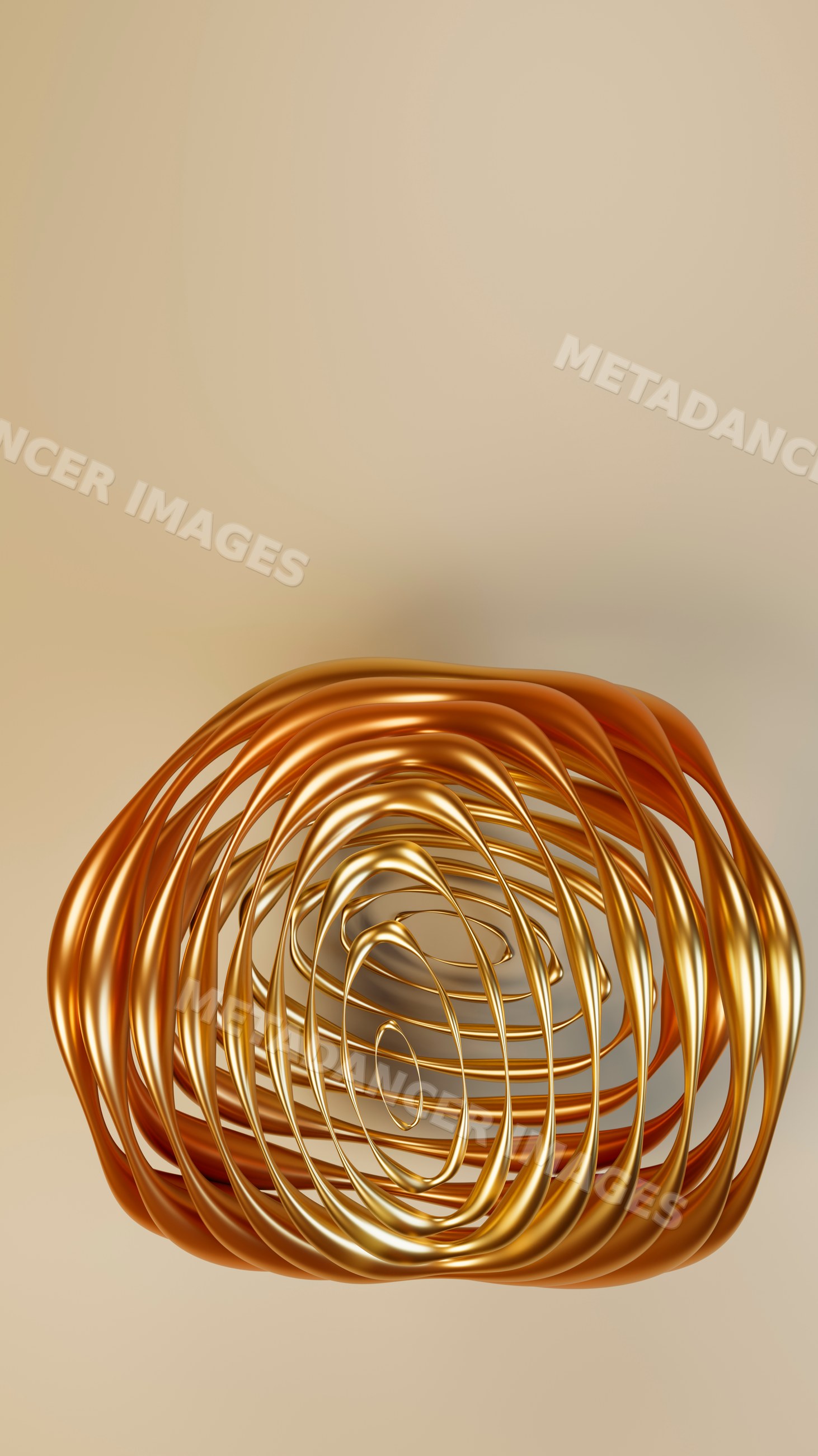 Metallic abstract sculpture with gold and bronze curved loops