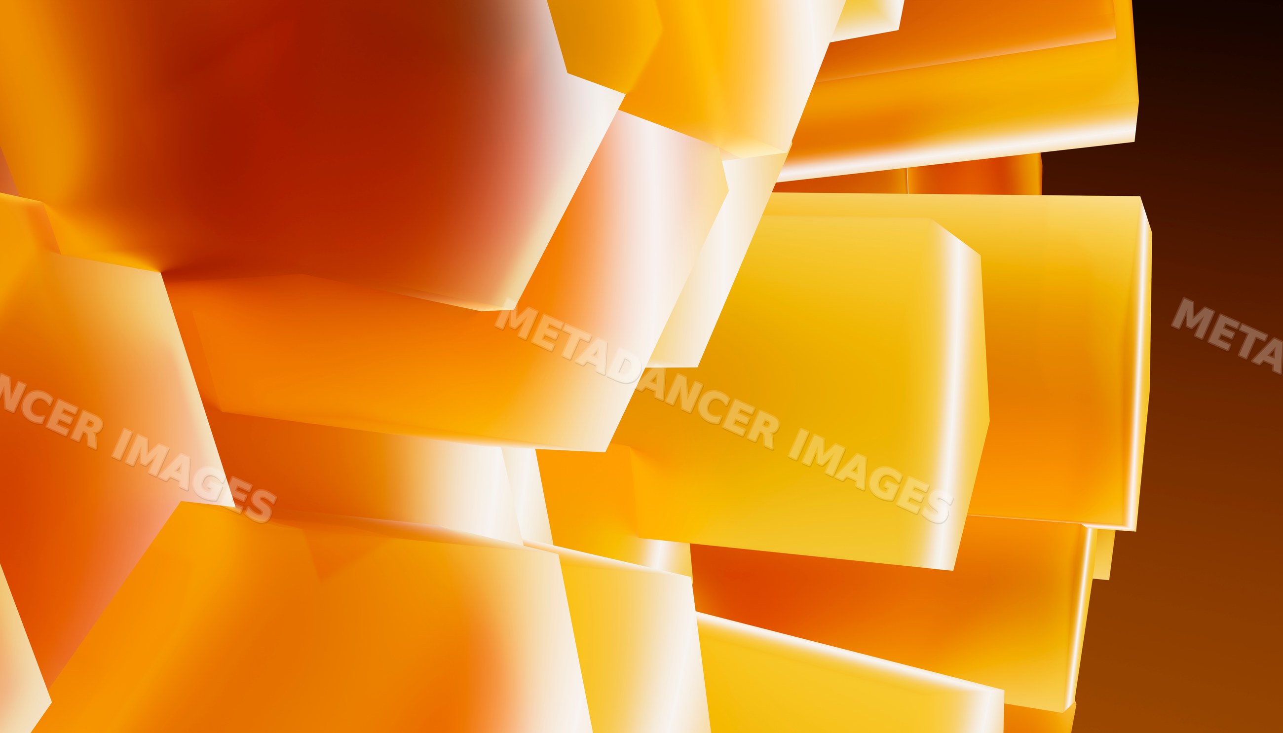 Rendering of glowing orange and yellow abstract 3d blocks