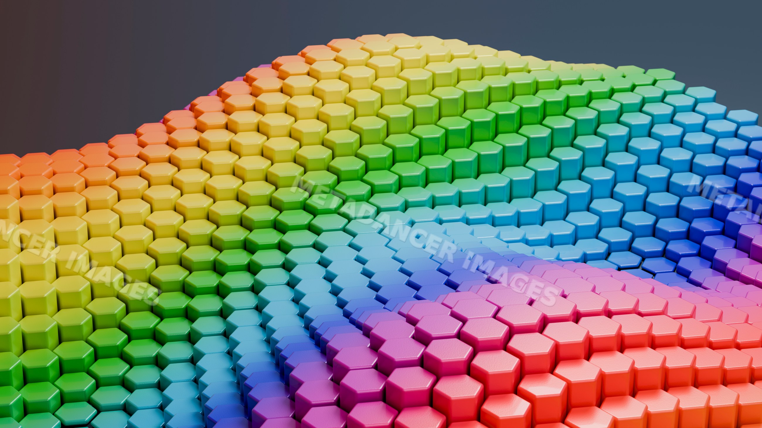 3d geometric hexagon pattern with rainbow gradient colors