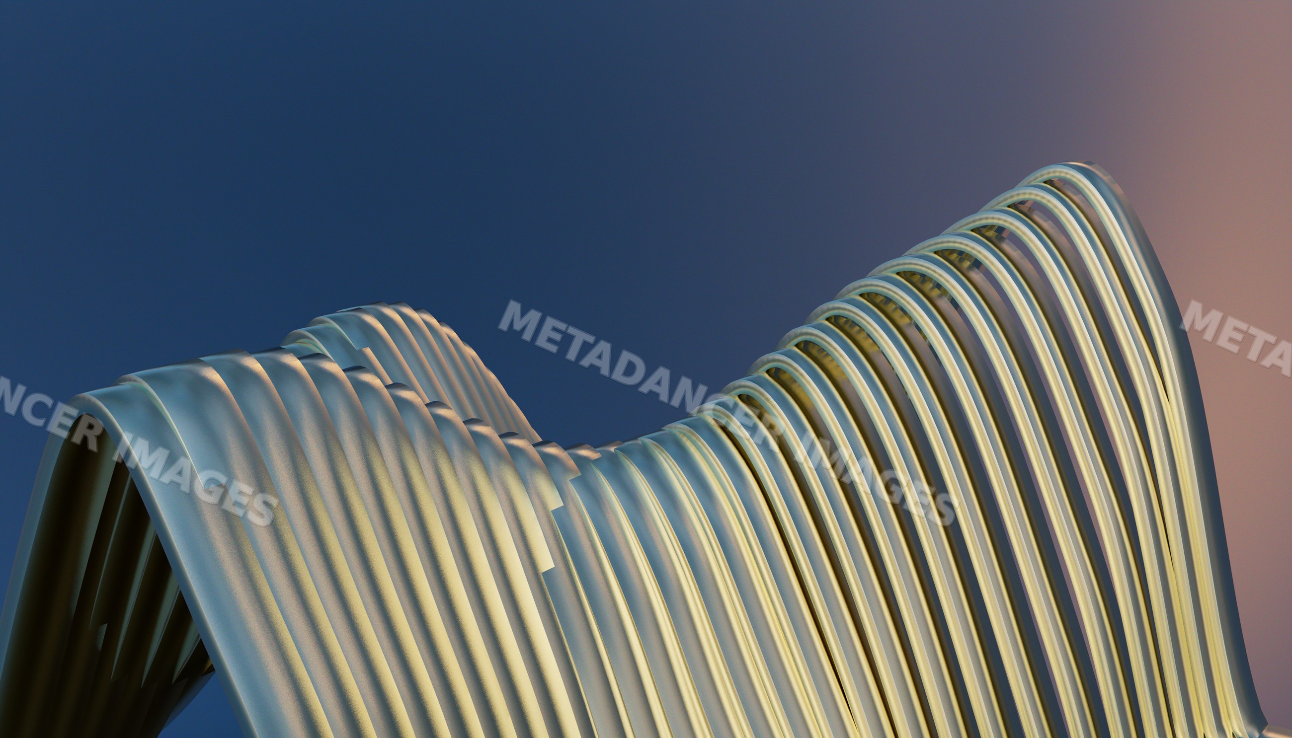 Modern architectural building with wavy steel facade in daylight