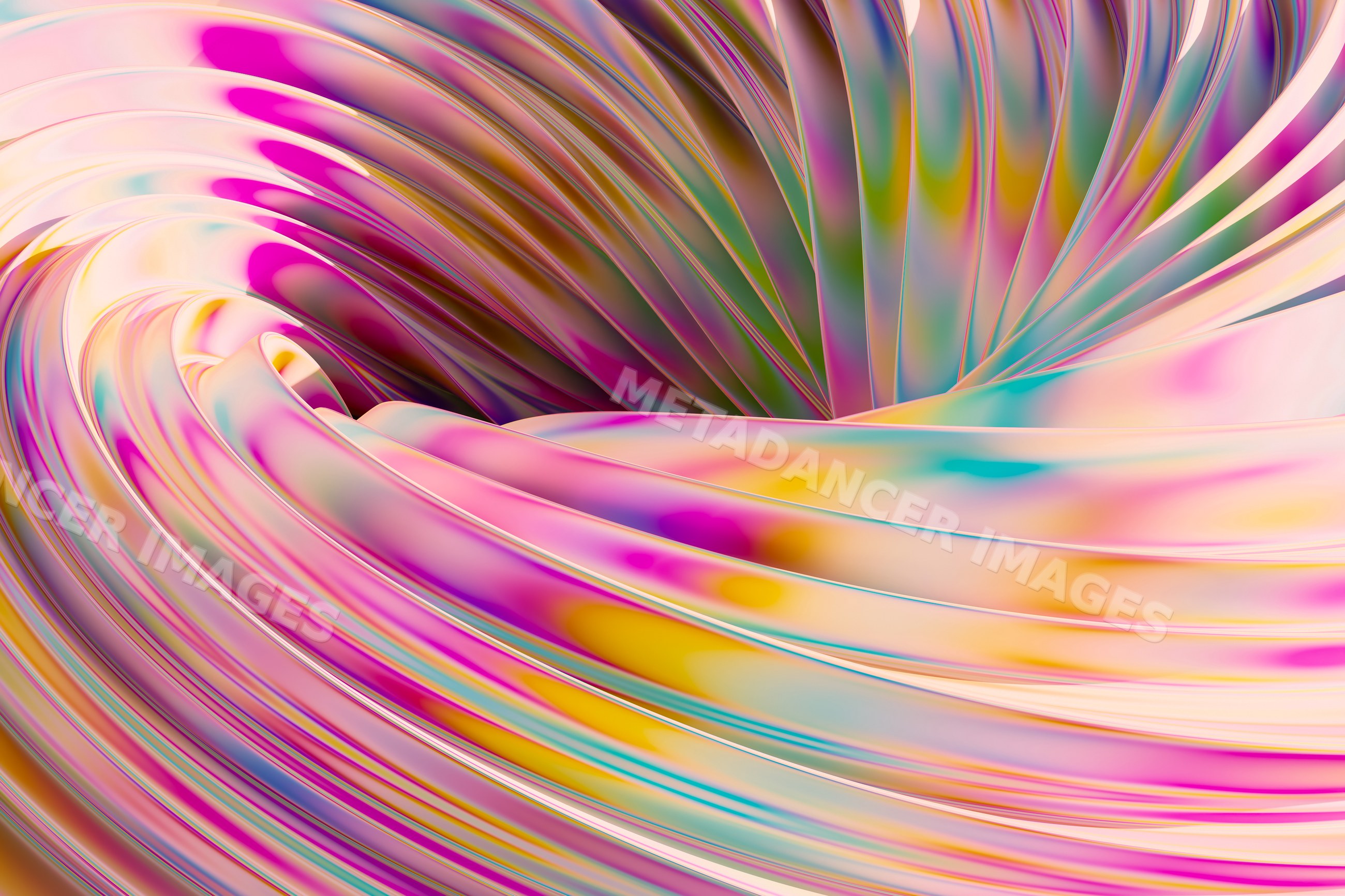 Abstract render of colorful swirling fluid shapes with smooth textures