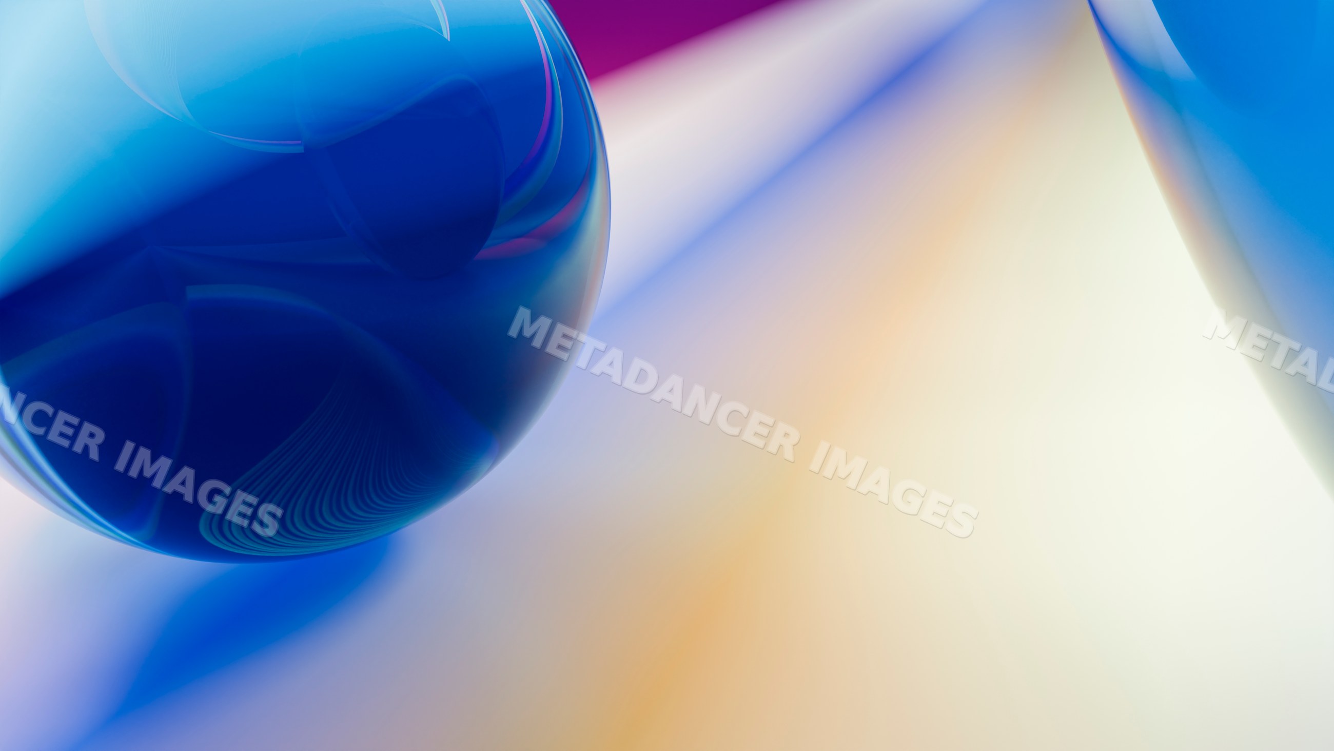 Blue glass spheres with colorful reflections