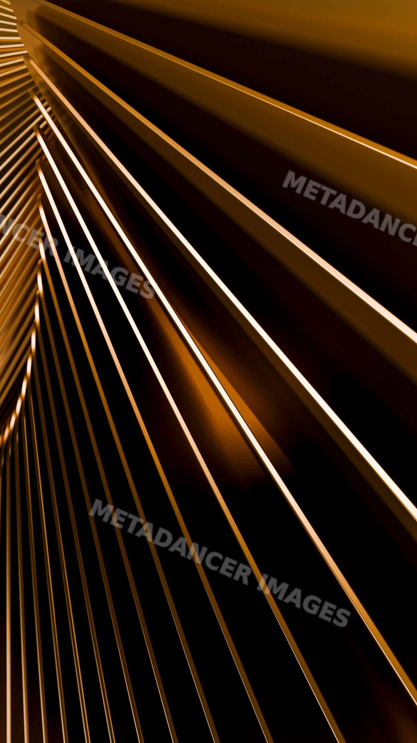 Close-up of golden harp strings on a stringed musical instrument
